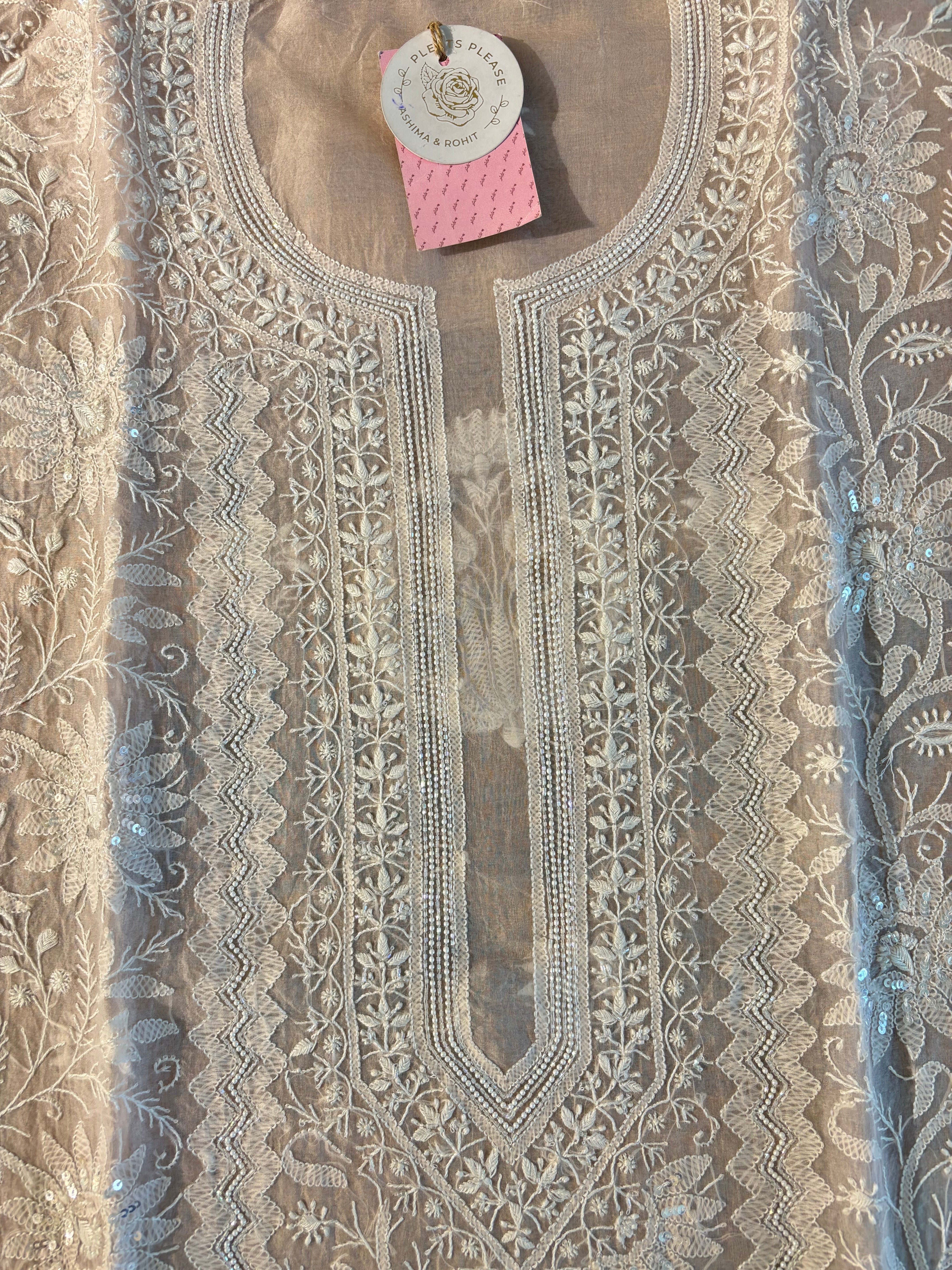 Baby pink Organza Silk Chikankari Kurta & Dupatta