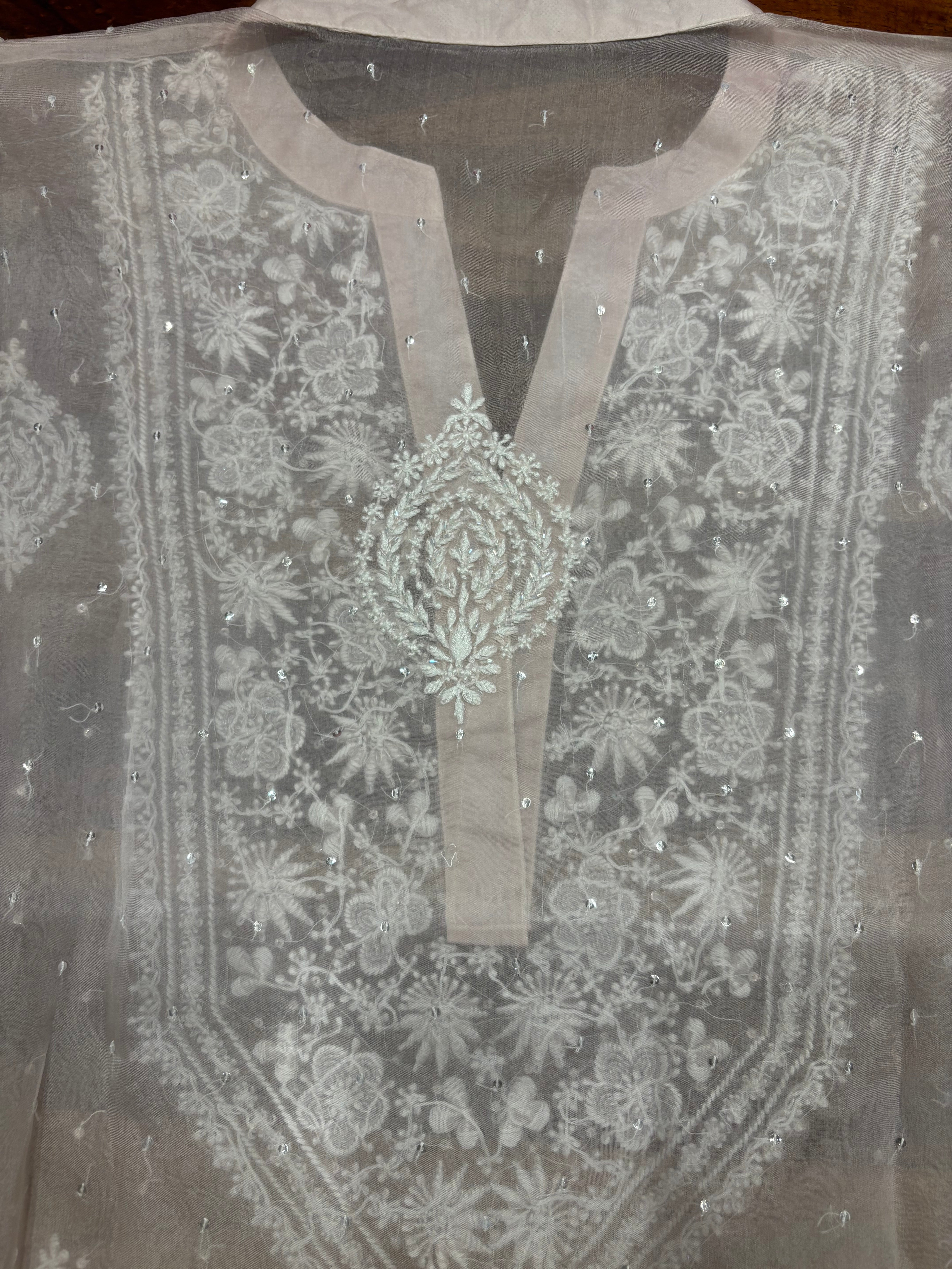 Soft Pink Organza Chikankari Co-ord Set