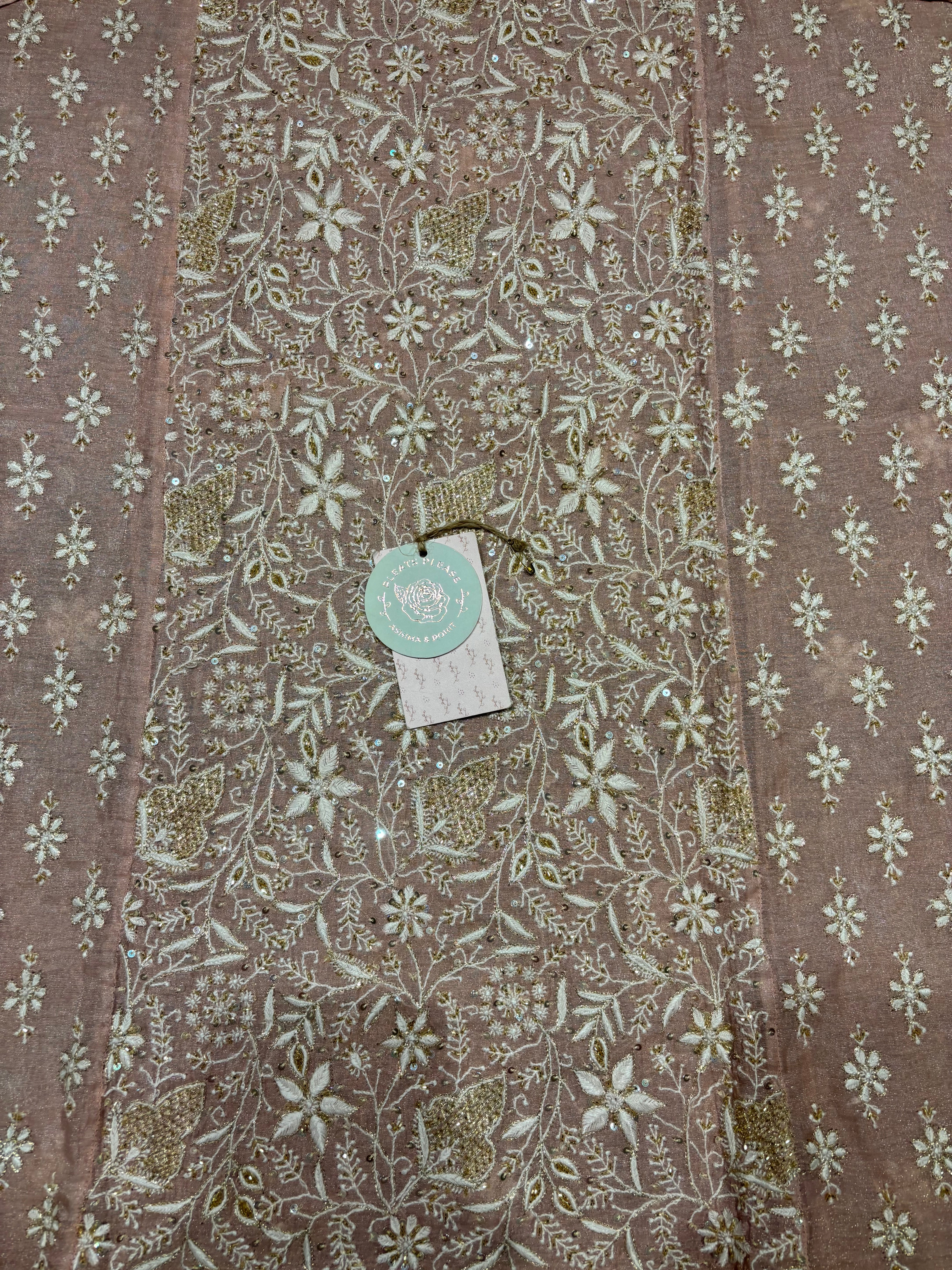 Pink Pure and Premium Silver Tissue Chikankari Kurta and Dupatta Set