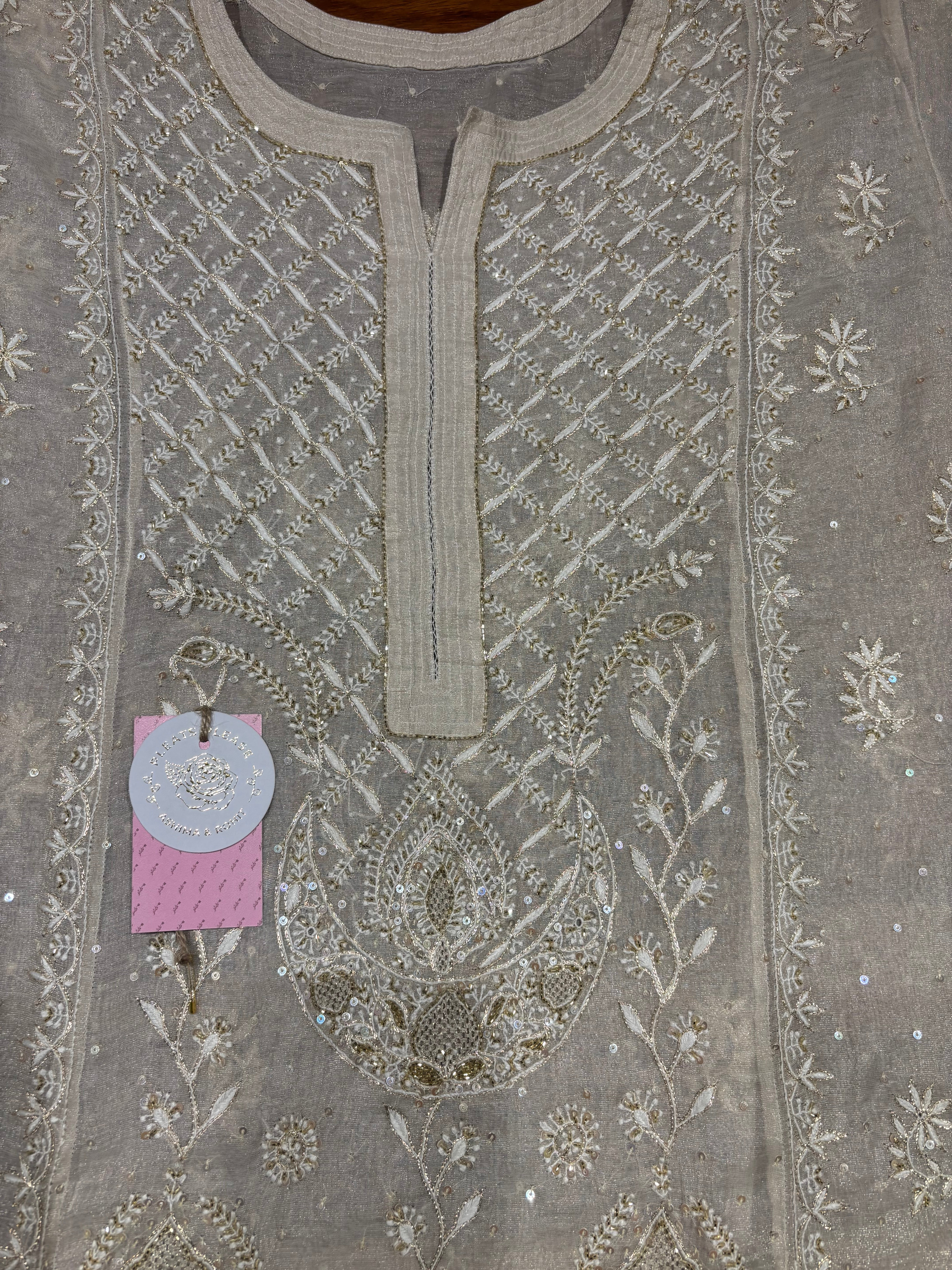 Dyeable Pure and Premium Silver Tissue Chikankari Kurta and Dupatta Set