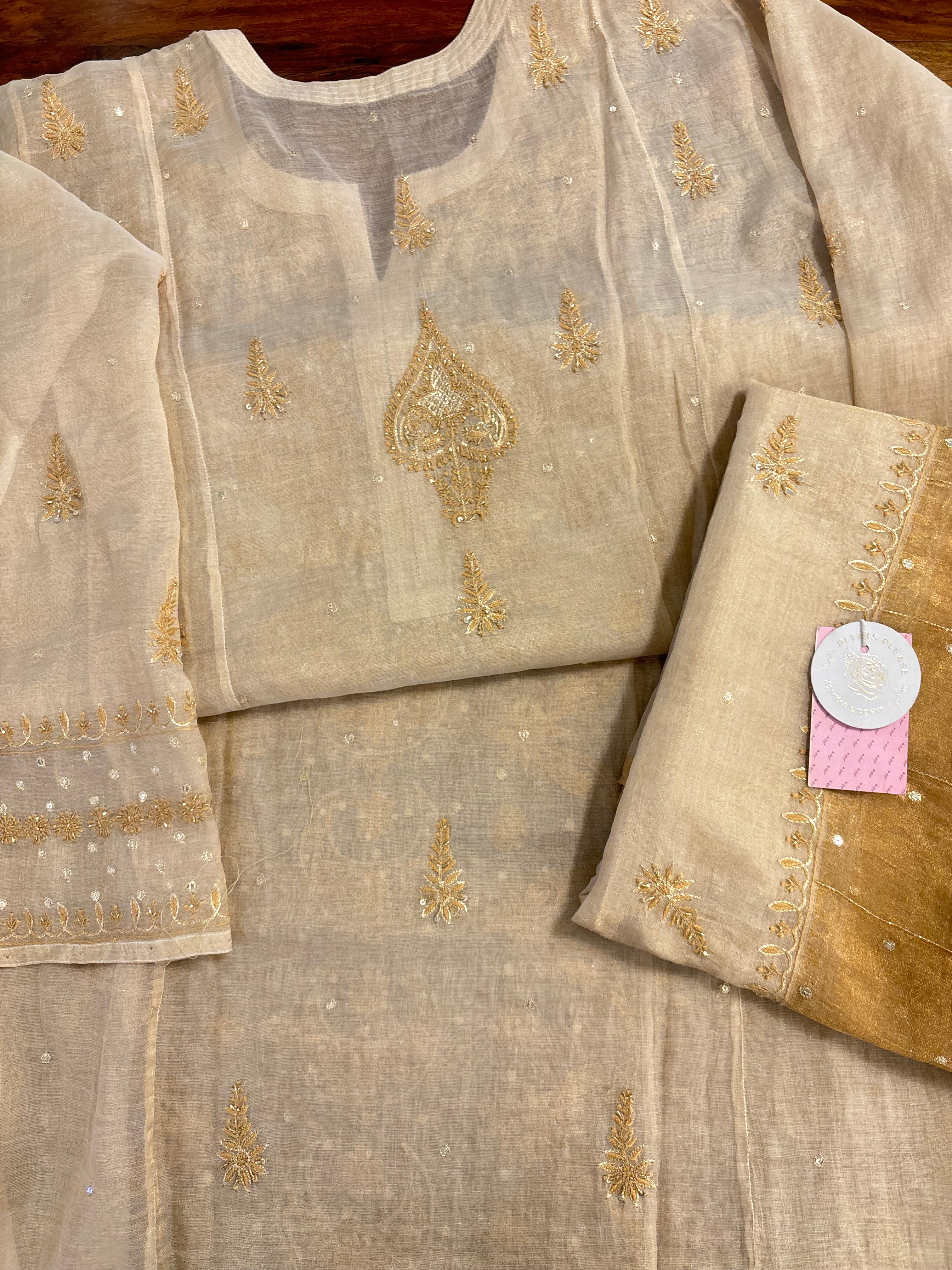 Dyeable Pure & Premium Tissue Chand Boota Chikankari Kurta & Dupatta - Pleats PleaseChikankari