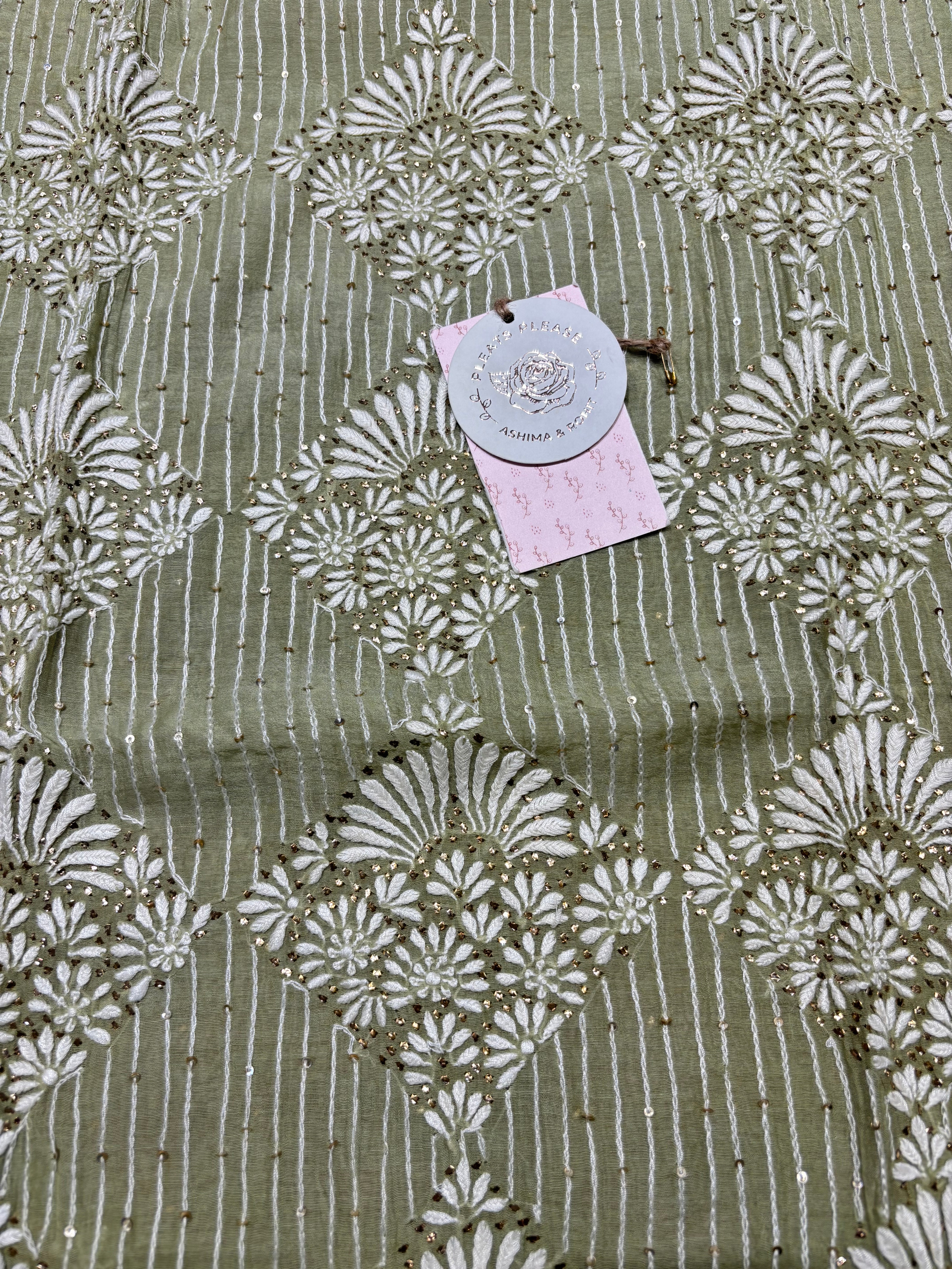 Green Chanderi Mul Chikankari & Mukaish Kurta & Dupatta Set