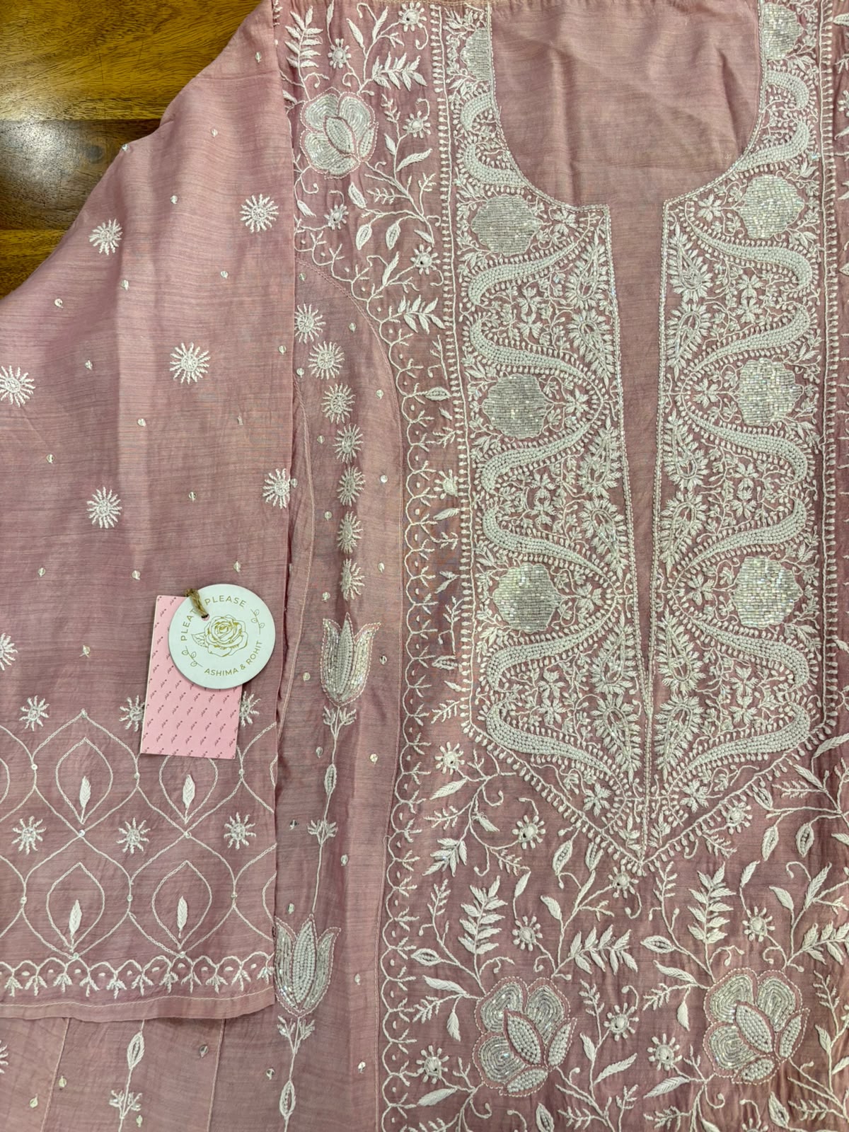 Baby Pink Pure Monga Silk Chikankari Anarakli & Dupatta