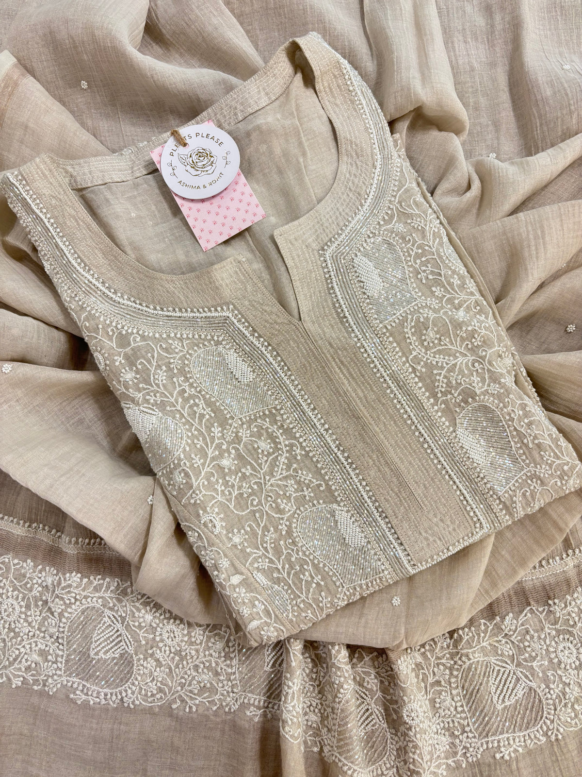 Dyeable Tissue Chikankari Kurta & Dupatta