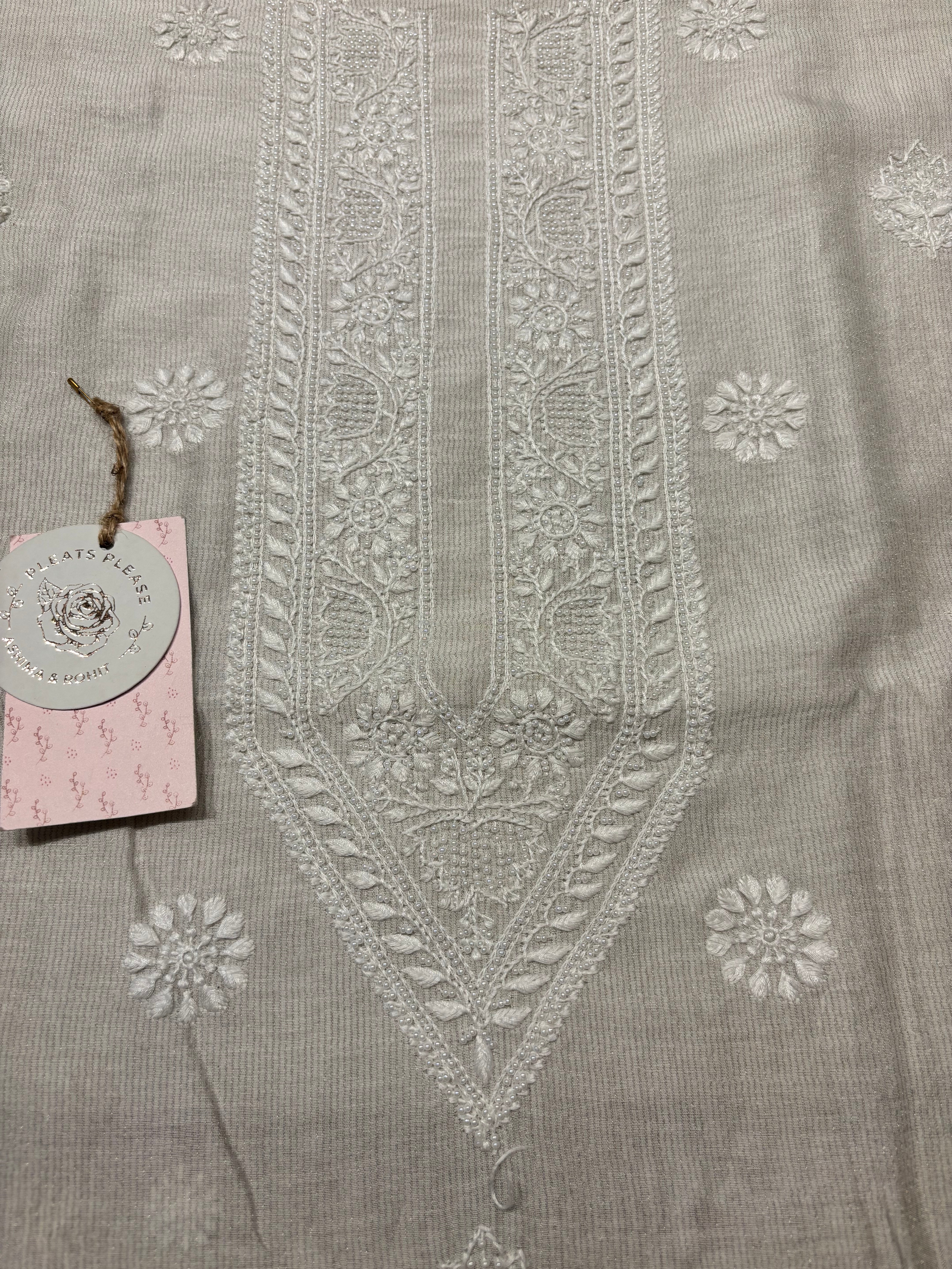 Dyeable Silver Pure And Premium Tissue Chikankari Men’s Kurta Fabric