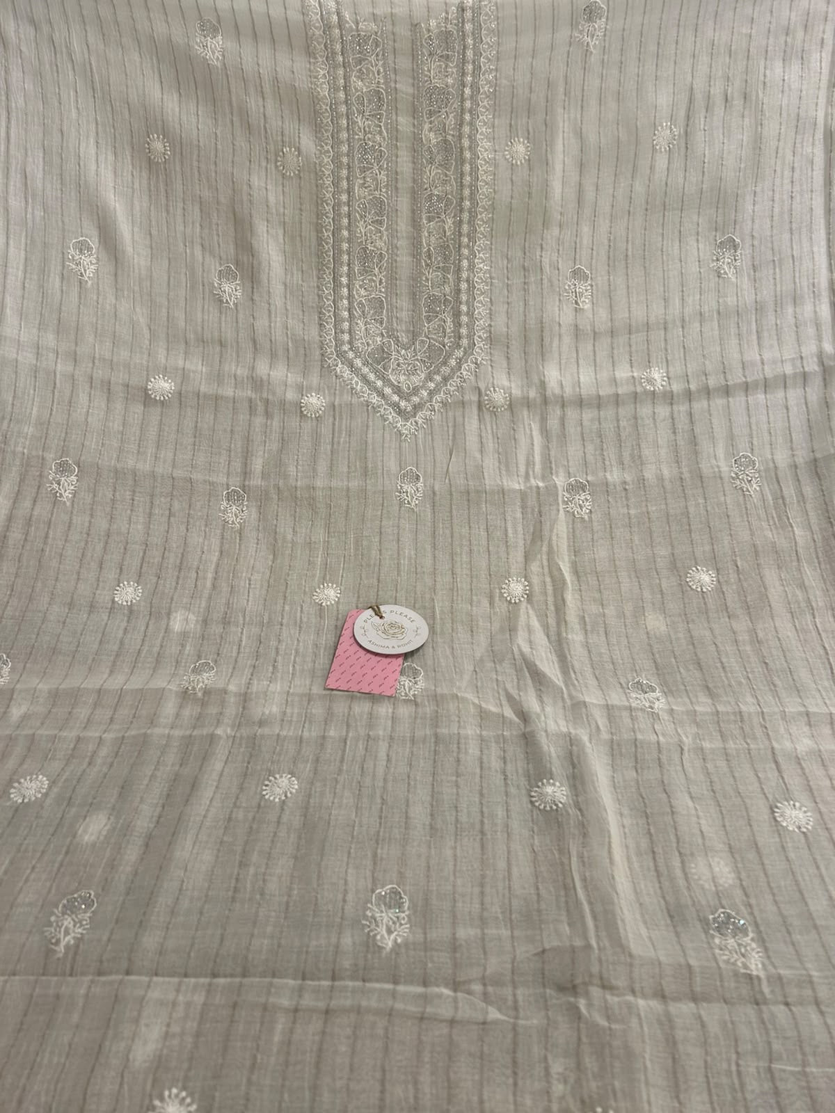 Dyeable Chanderi Silk Men’s Silver Embellished Chikankari Kurta