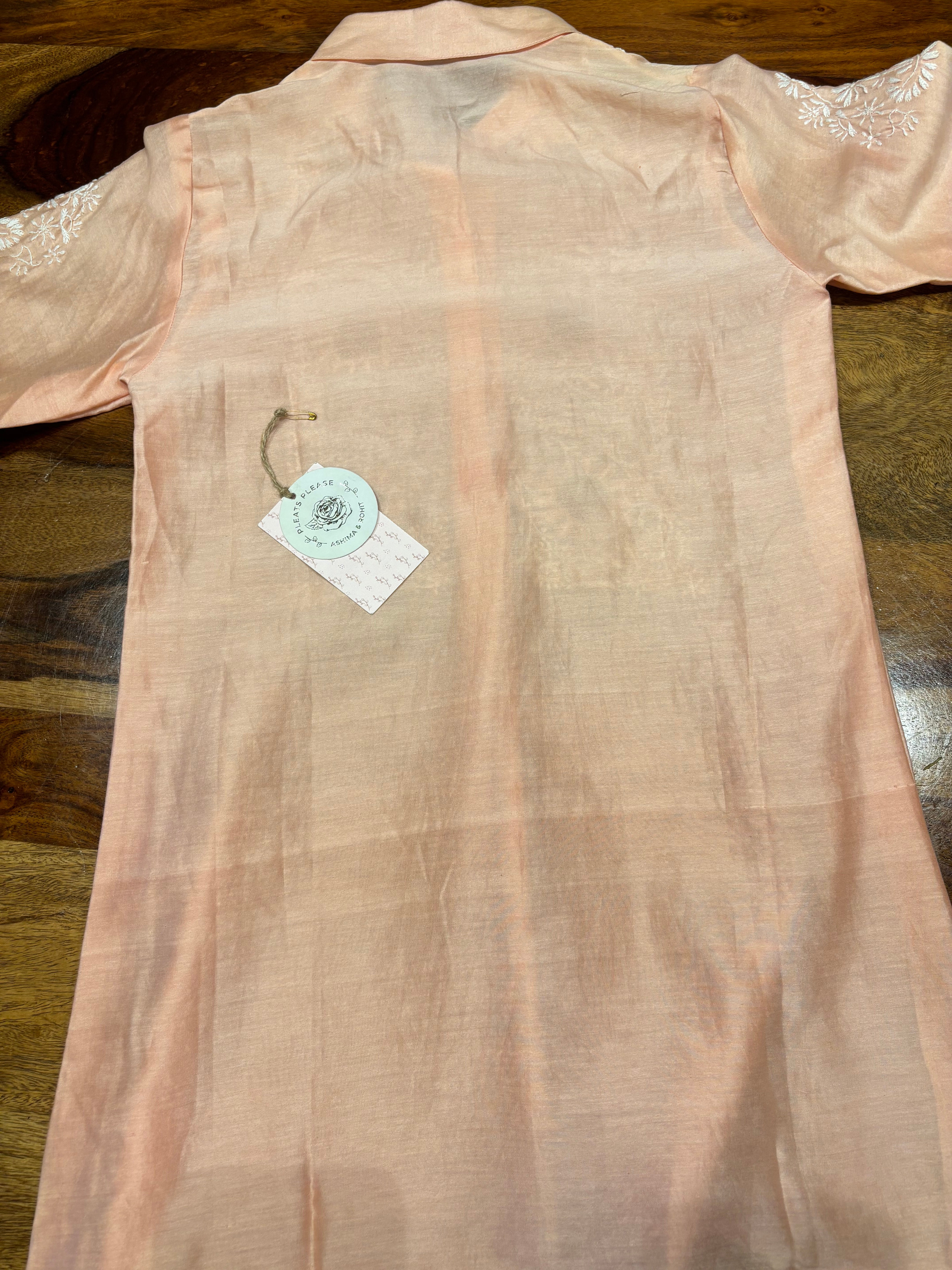 Peach Chanderi Silk Chikankari Shirt