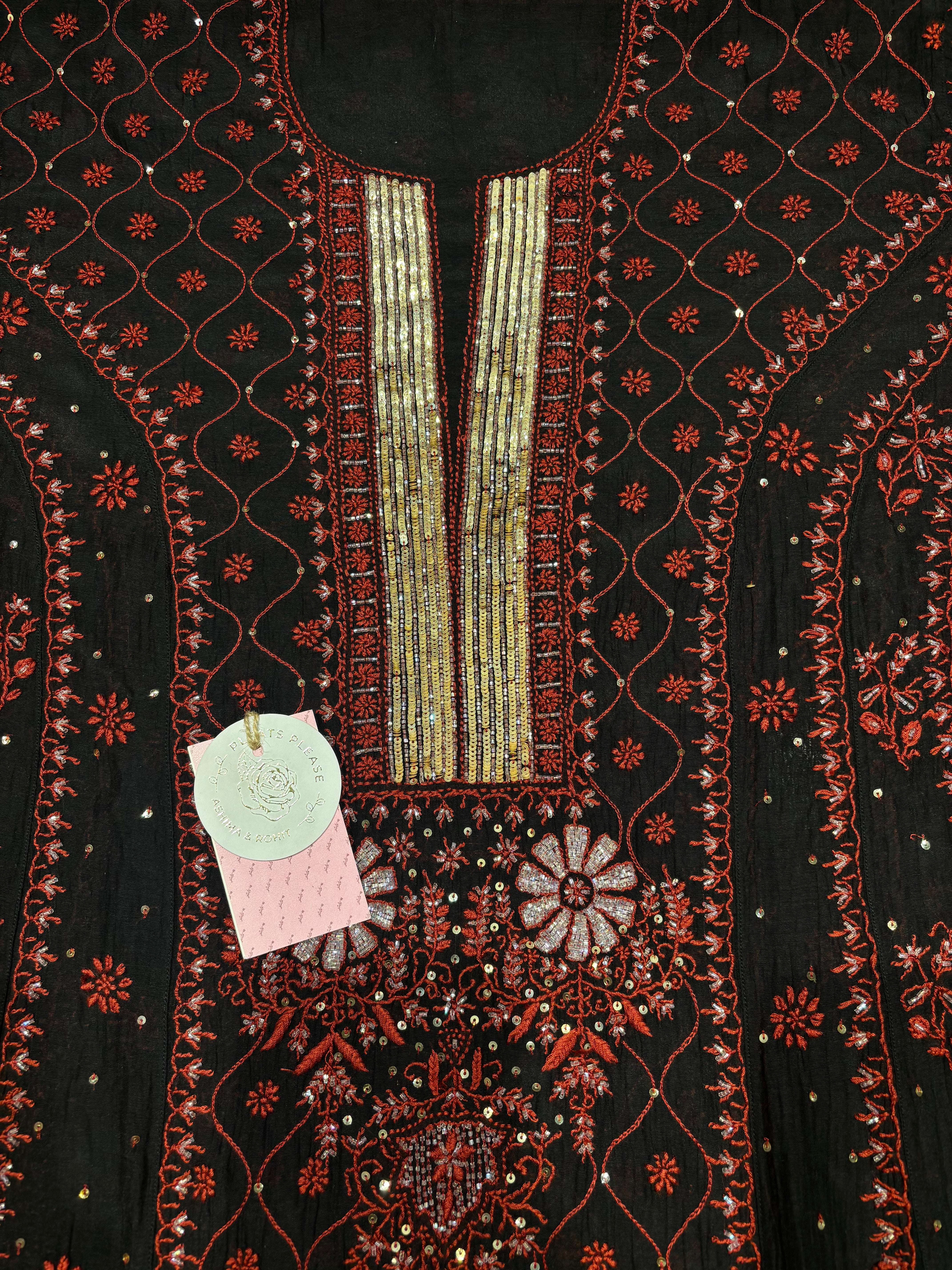 Black Chanderi Mul Chikankari Anarkali & Dupatta Set