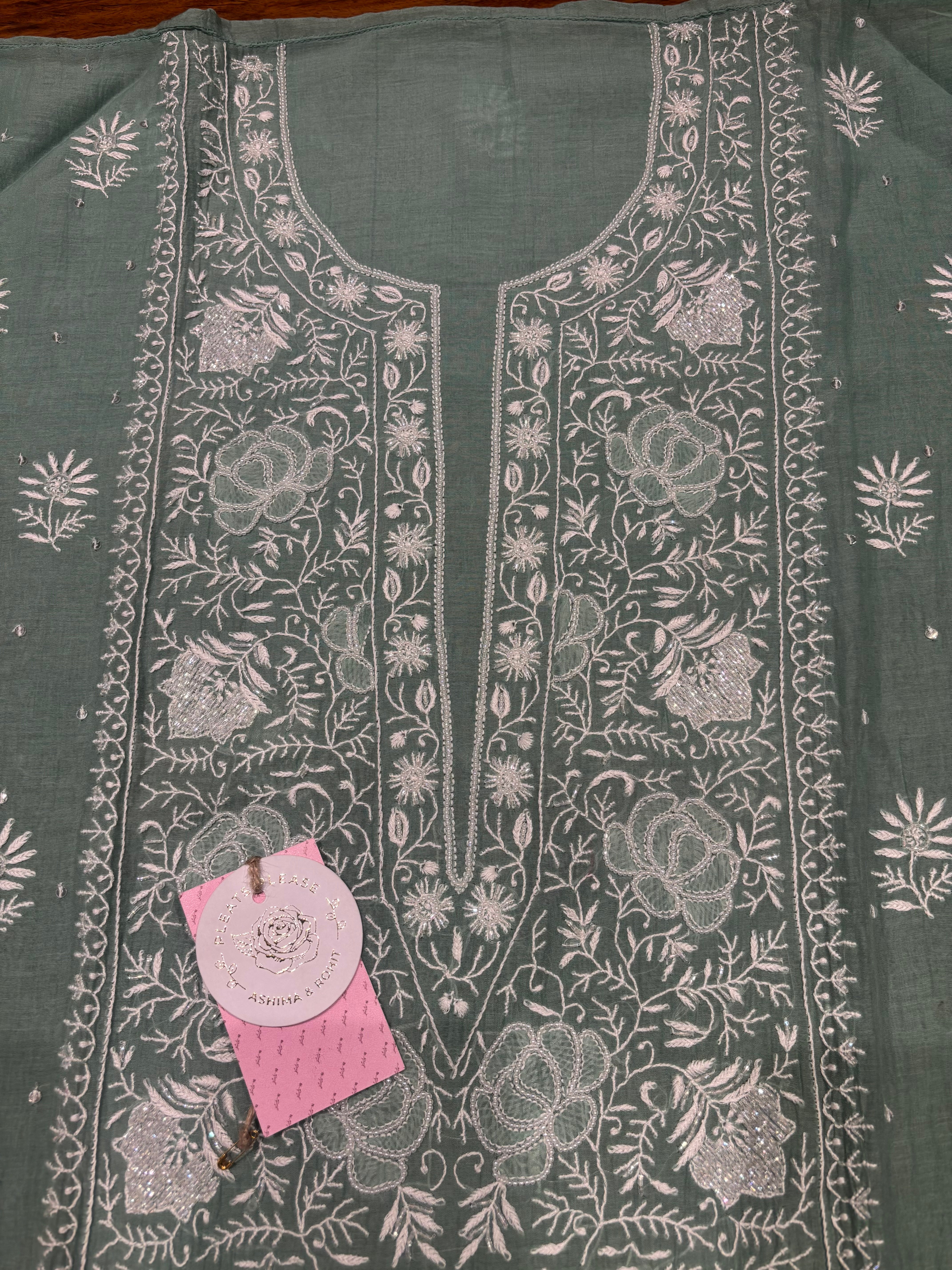 Jade Green Chanderi Mul Chikankari Kurta & Dupatta Set