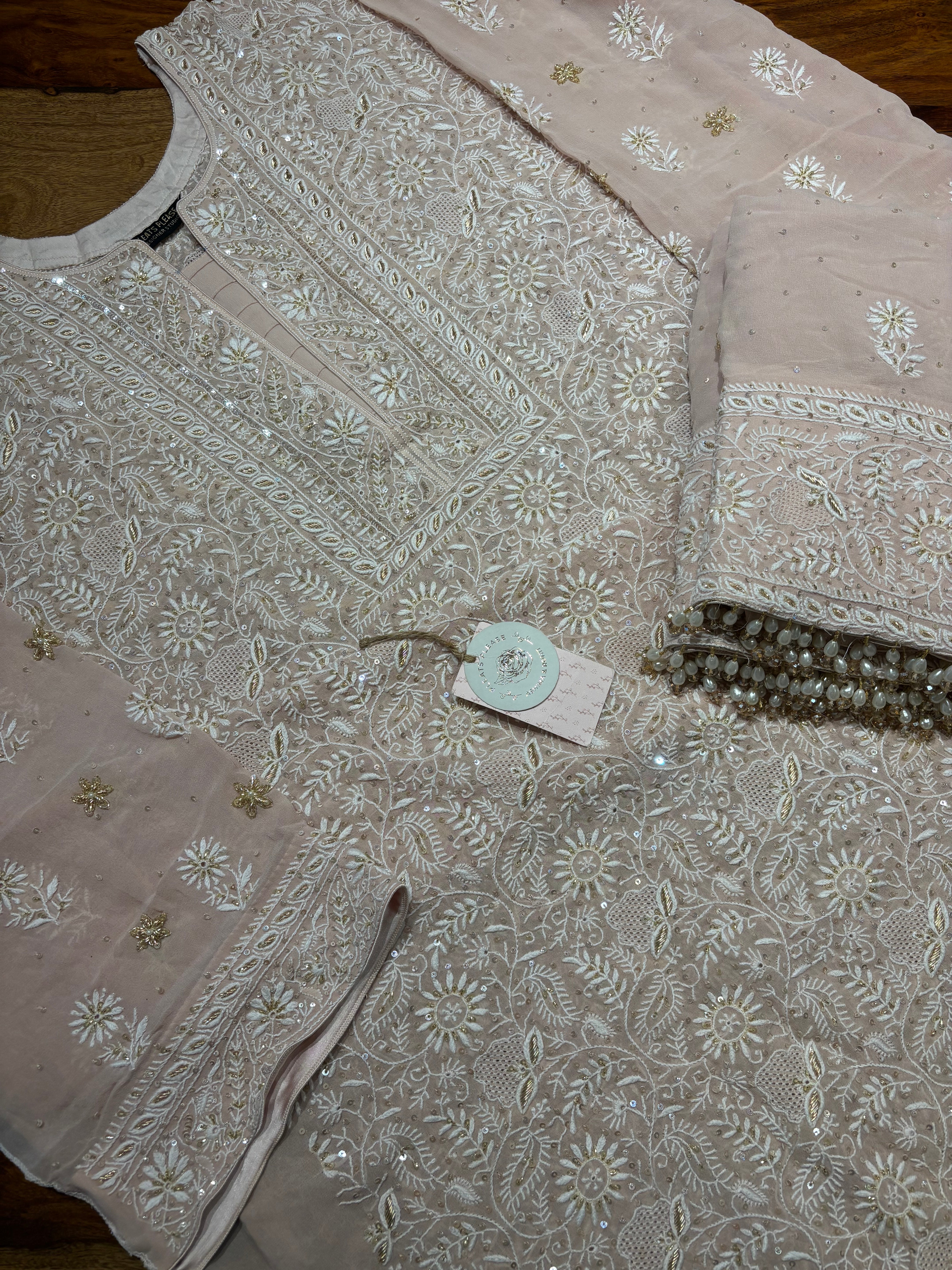 Peach Pure And Premium Georgette Chikankari Kurta and Dupatta set