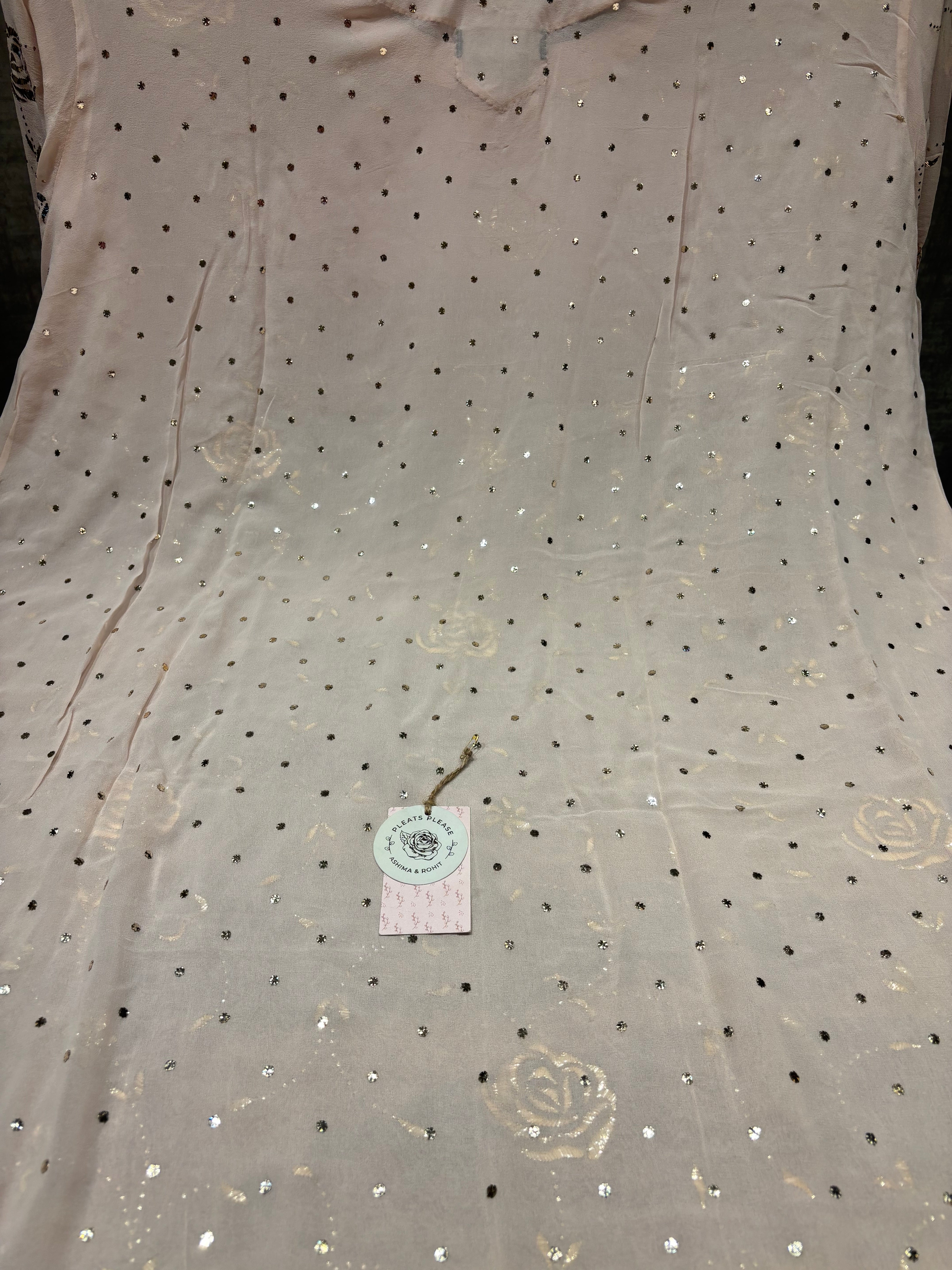 Peach Pure And Premium Georgette Mukaish Kurta And Dupatta Set