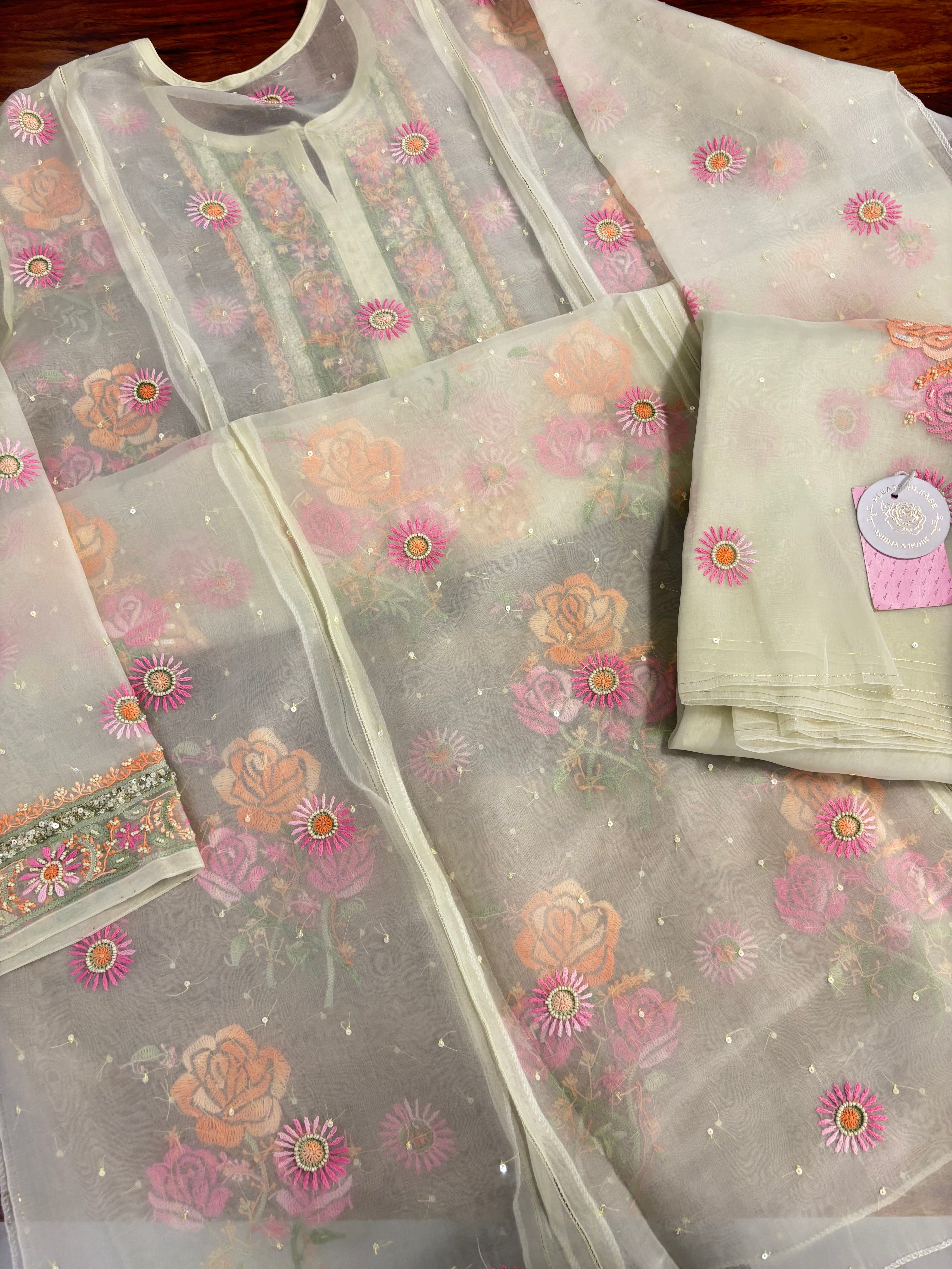 Pistachio Pure Organza Silk Chikankari Kurta & Dupatta