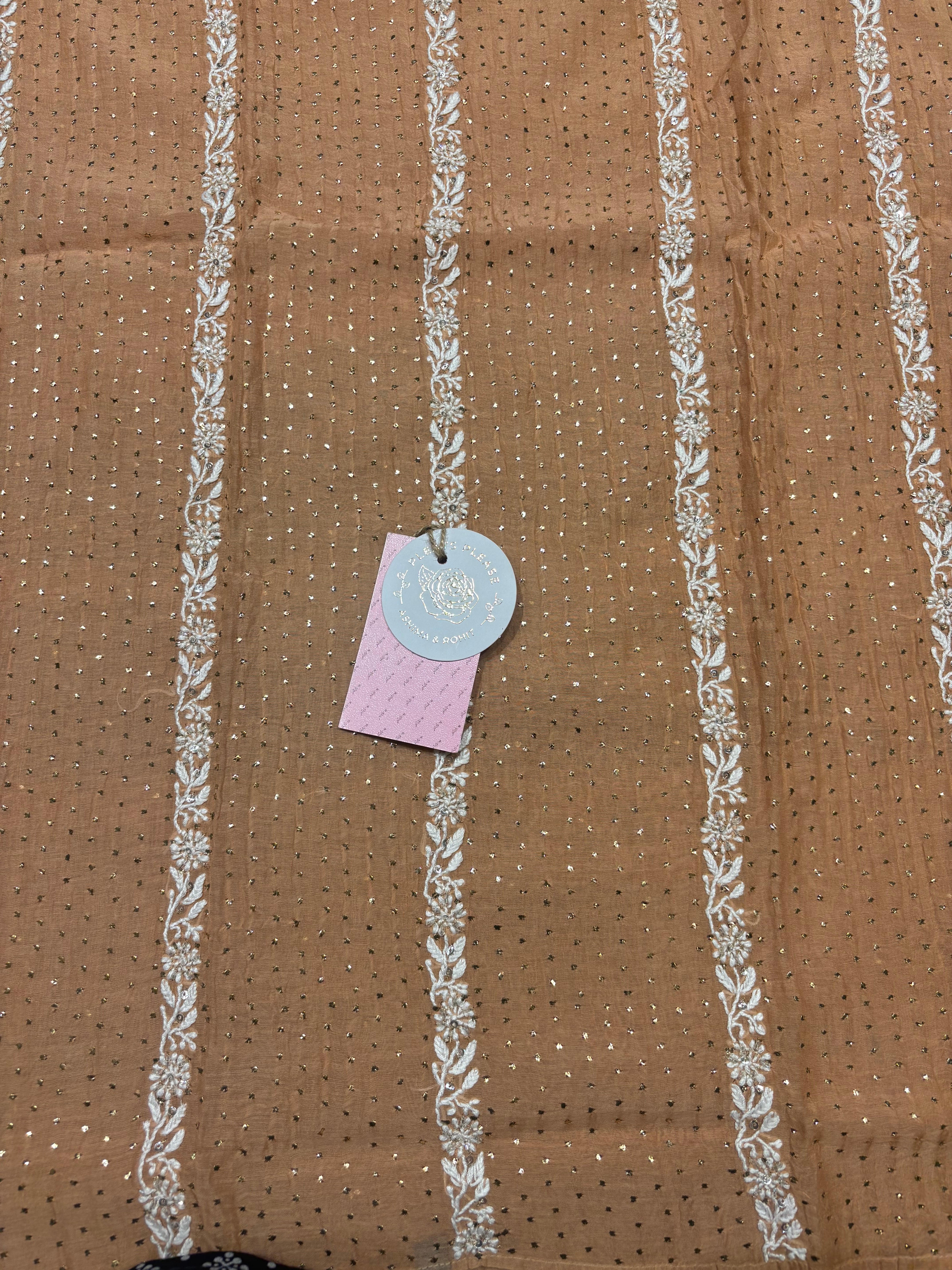 Brown Museli chanderi Mul Chikankari Kurta and Dupatta set