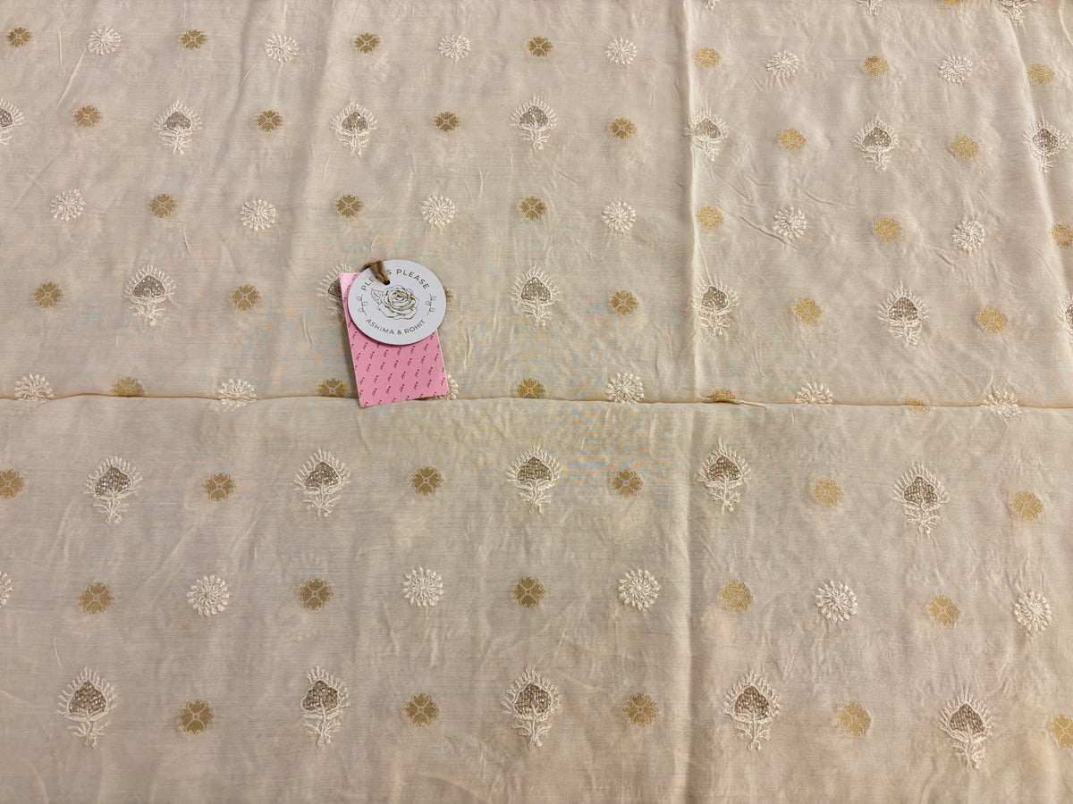 Cream Chanderi Chikankari Banarasi Boota Men’s Kurta