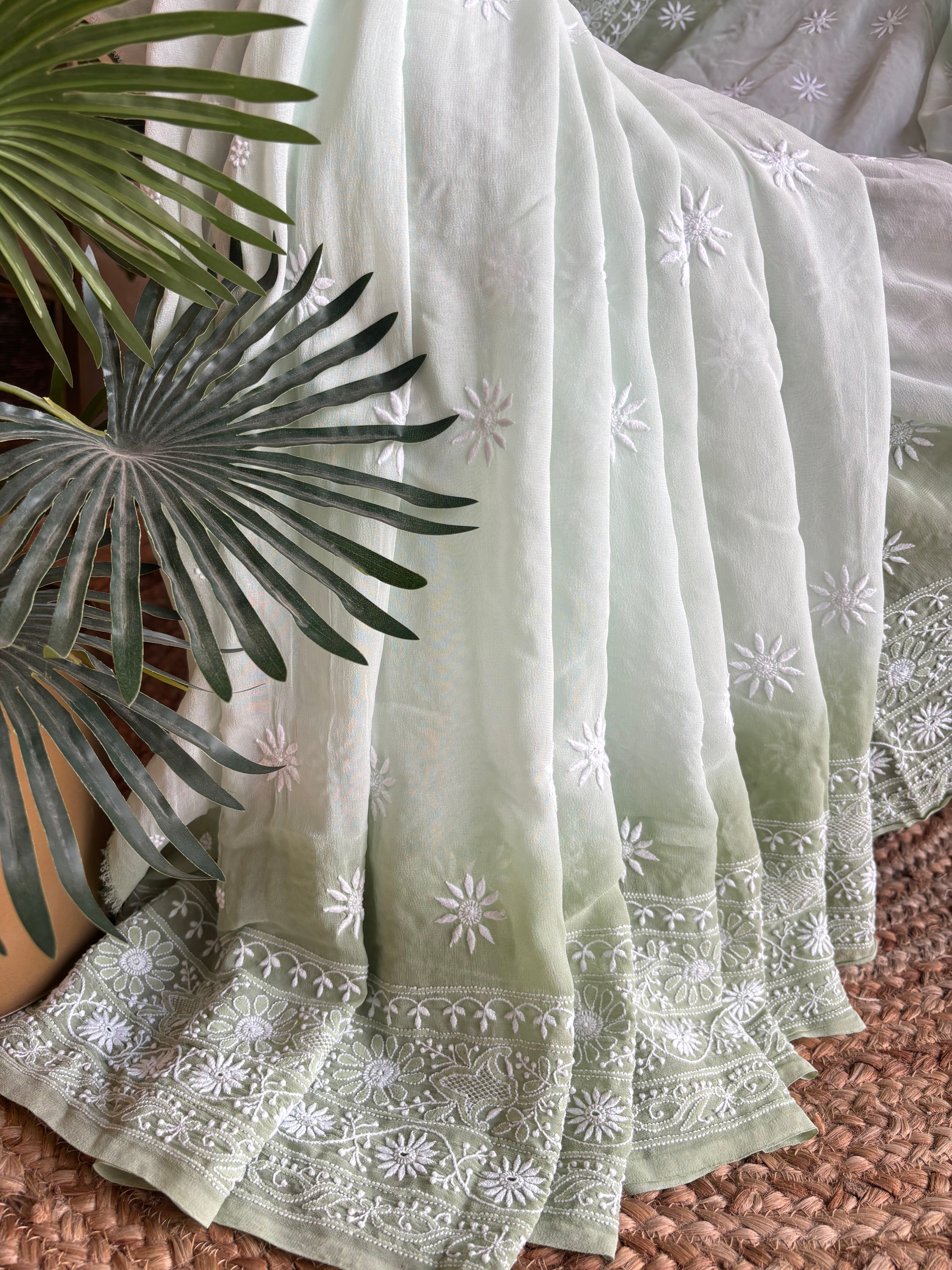 Green Ombre Pure and Premium Georgette saree