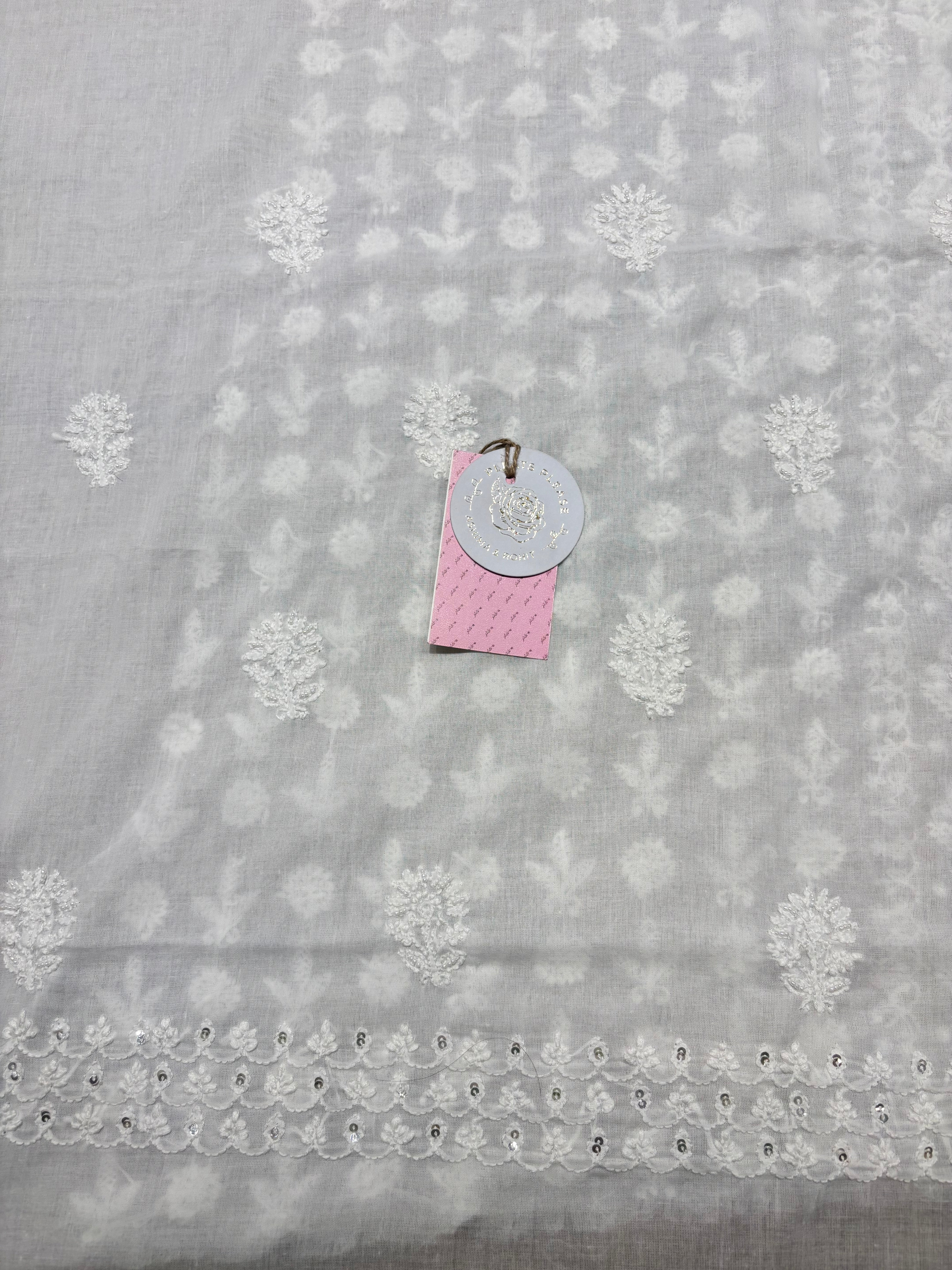 Dyeable Mulmul Chikankari Kurta, Dupatta & Bottom Fabric