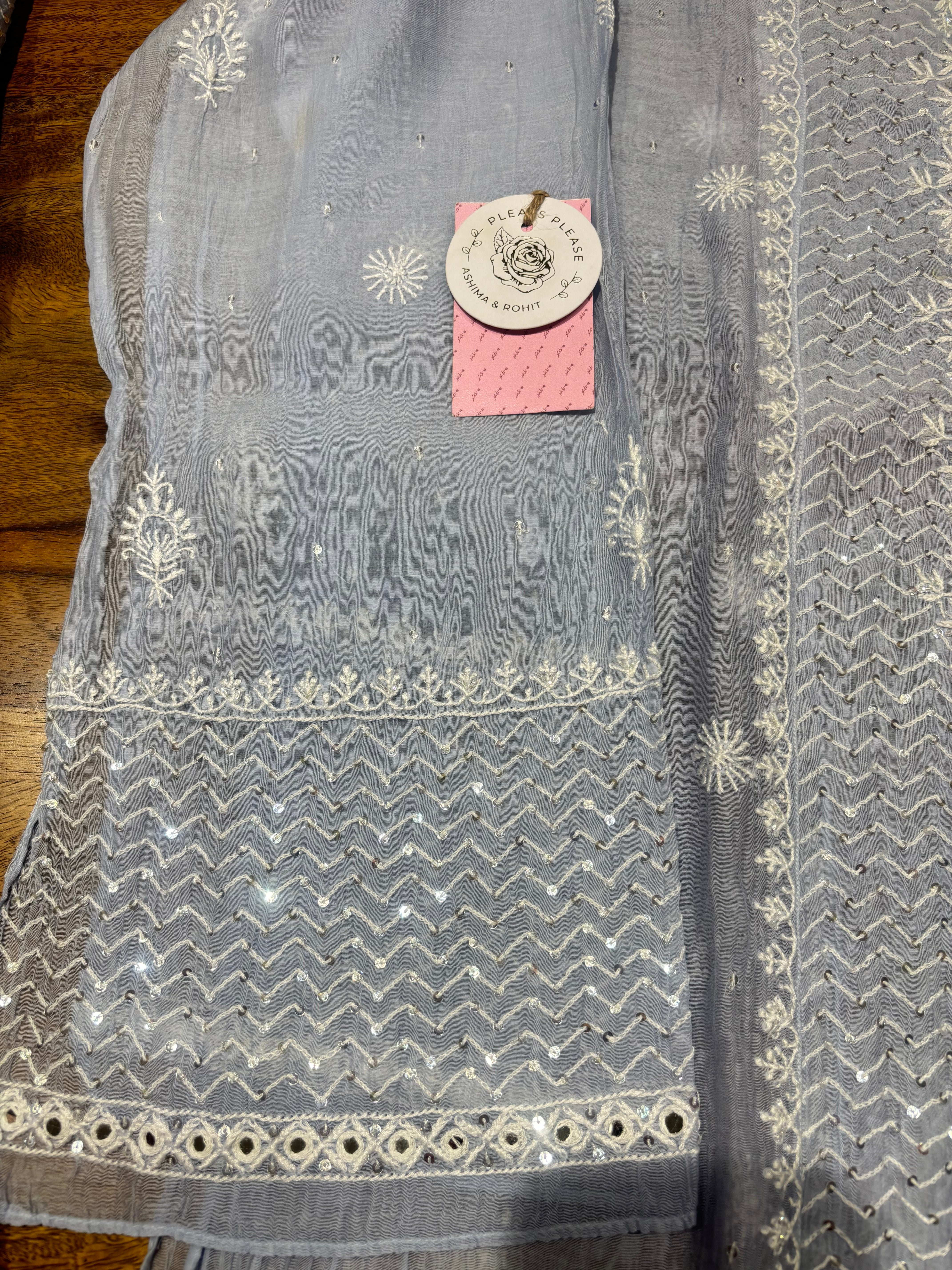Powder Blue Chanderi Mul Chikankari Kurta & Dupatta Set