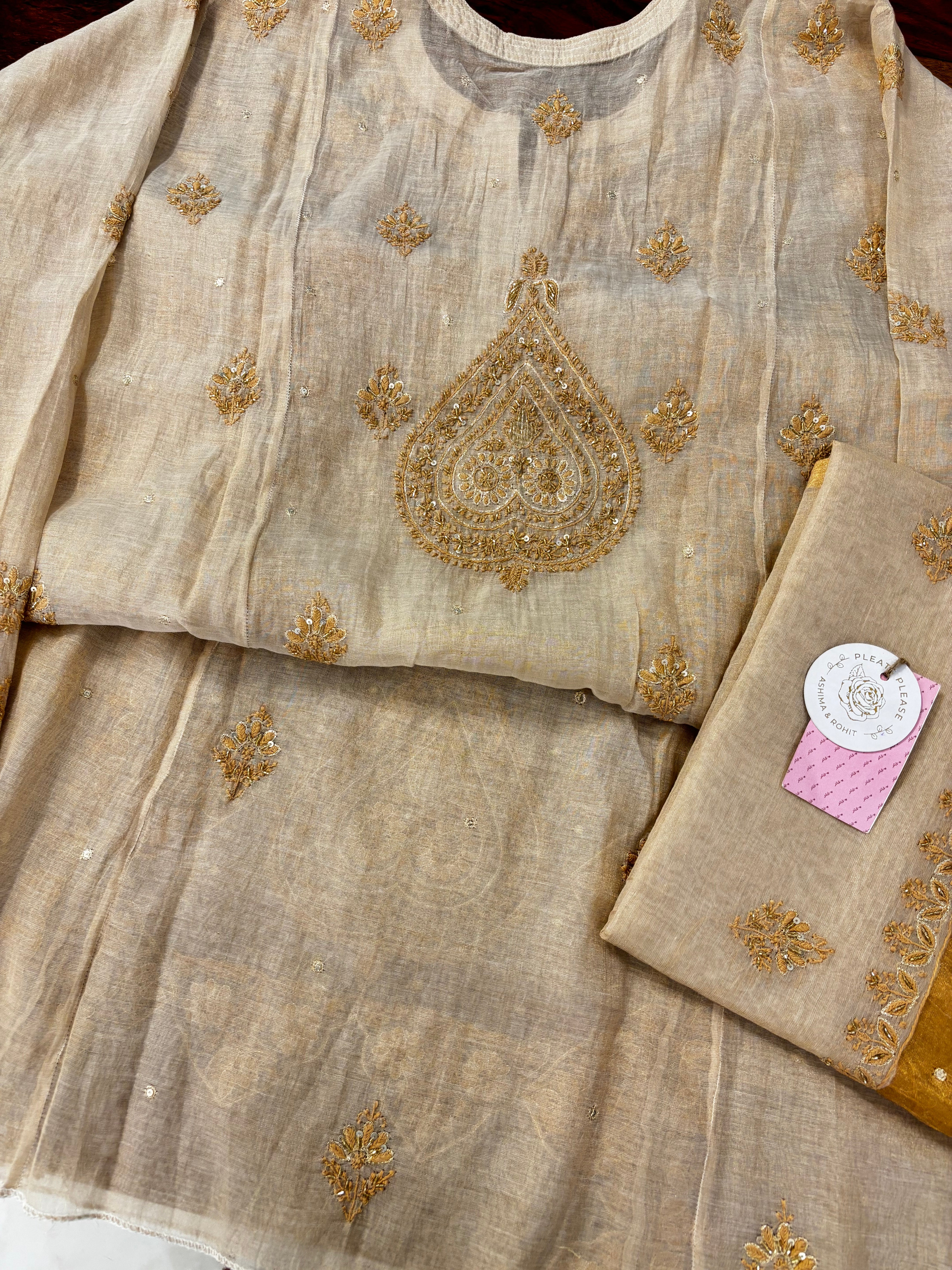 Dyeable Pure & Premium Tissue Chikankari Kurta & Dupatta - Pleats PleaseChikankari
