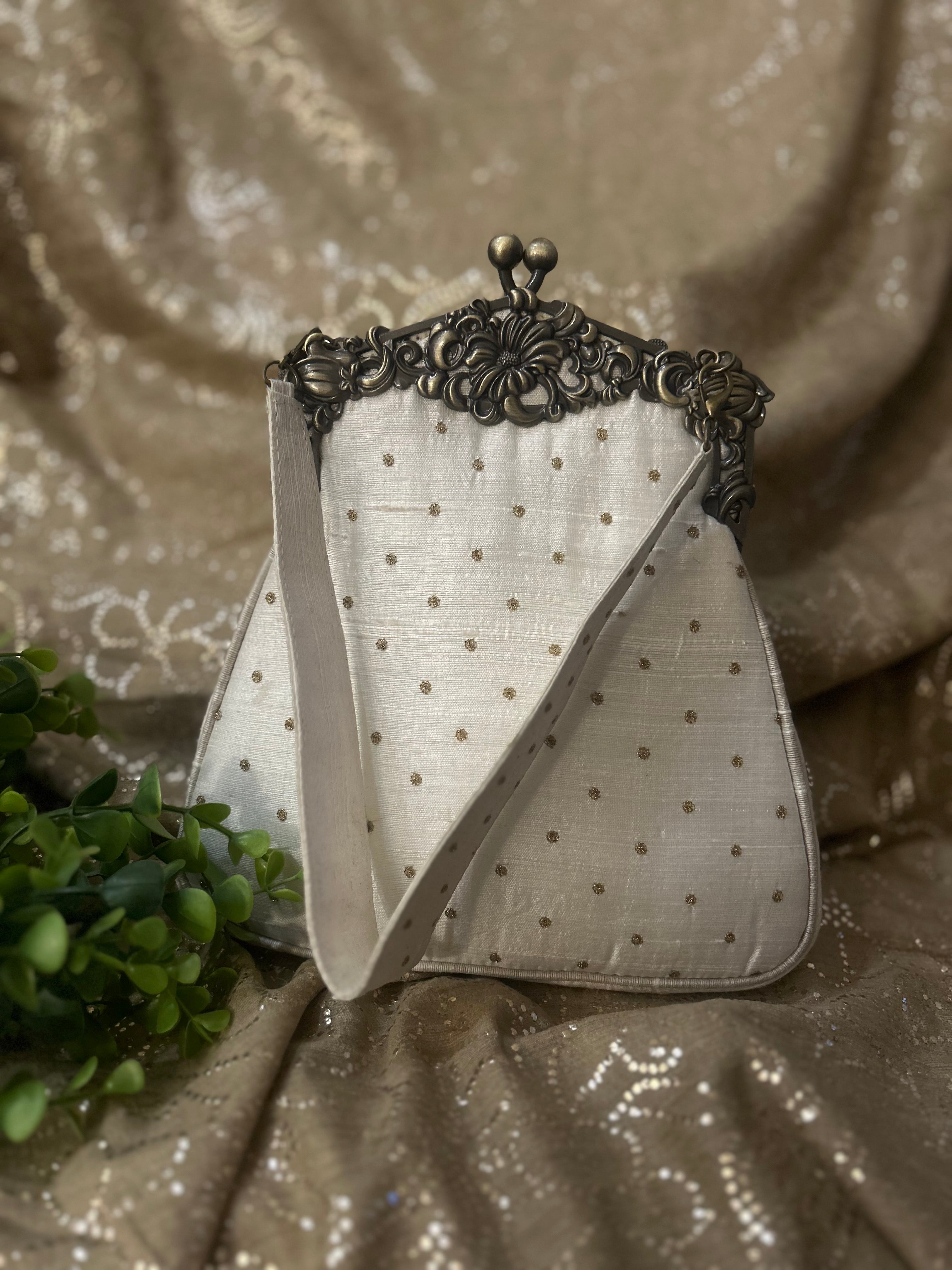 Ivory Zardozi Chikankari Clutch Bag - Pleats PleaseChikankari