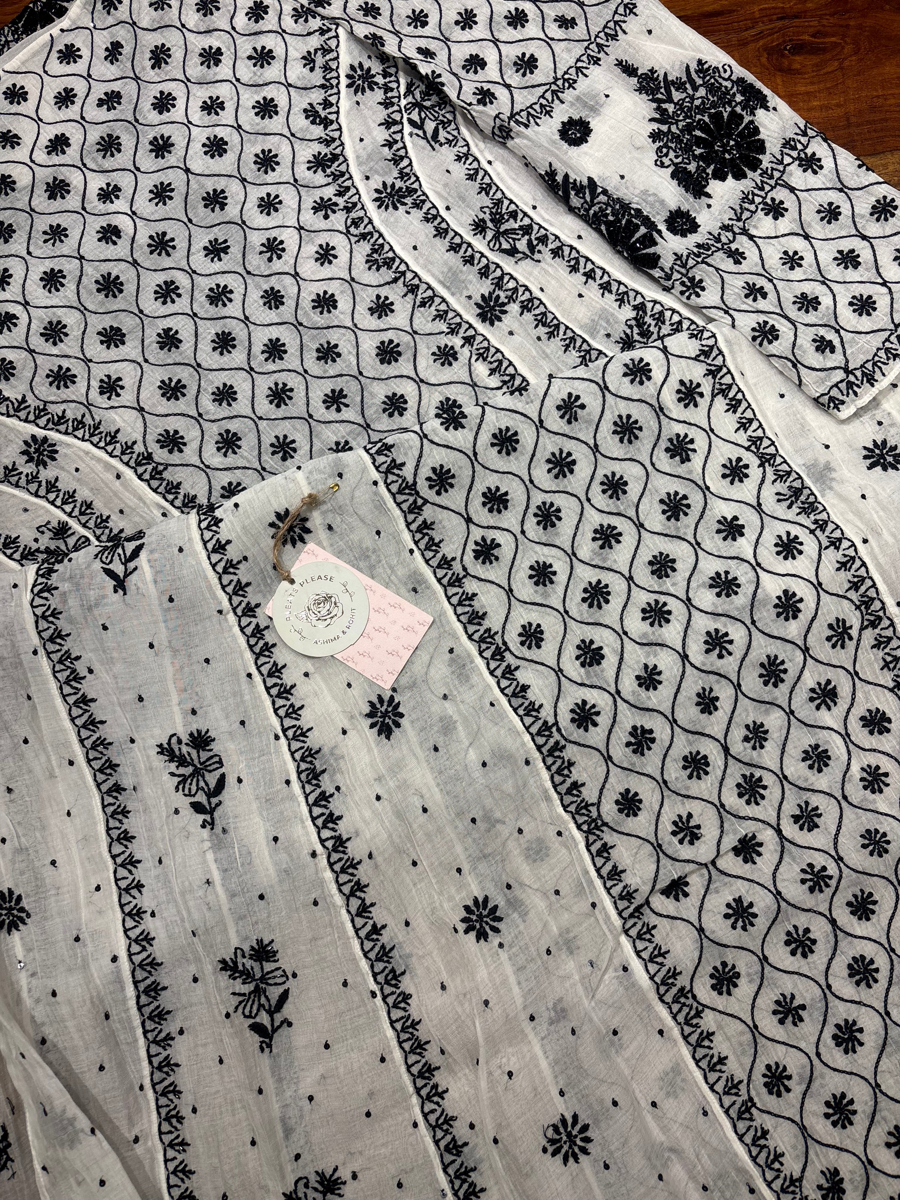 Dyeable Chanderi Mul Chikankari Anarkali and Dupatta set