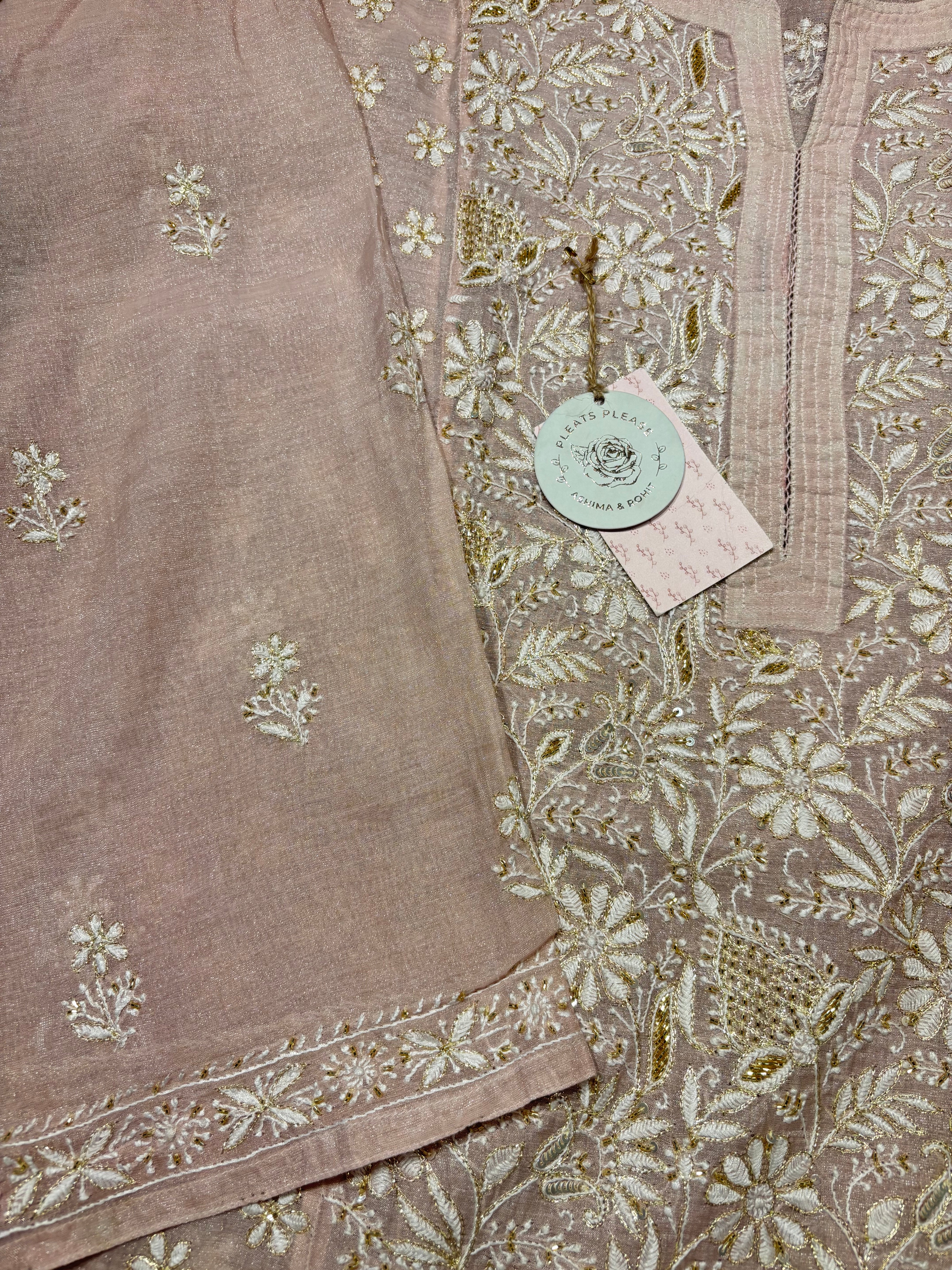 Lavender Pure Tissue Chikankari Kurta and Dupatta set