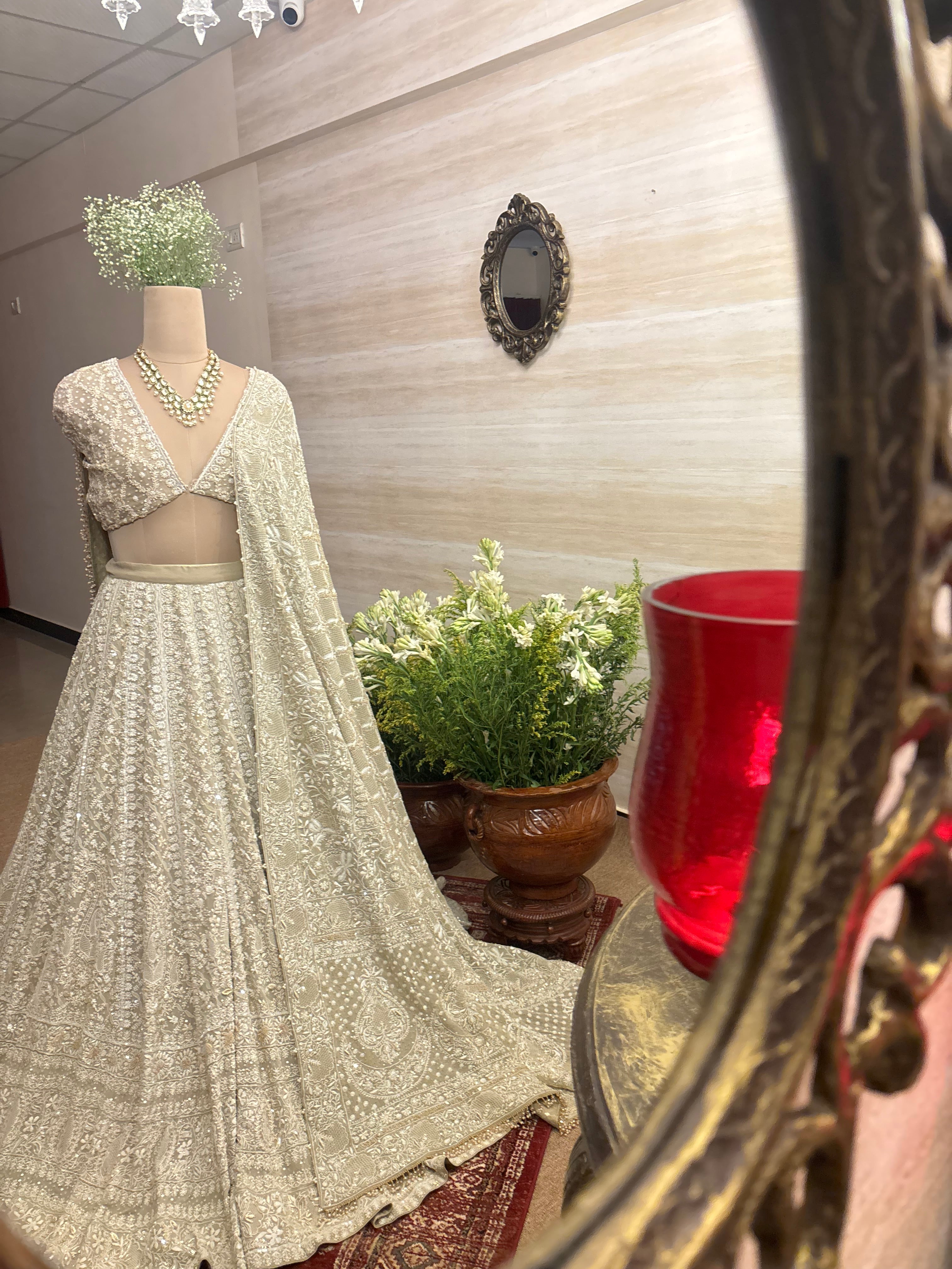 Brown Pure & Premium Georgette Chikankari Lehenga Set