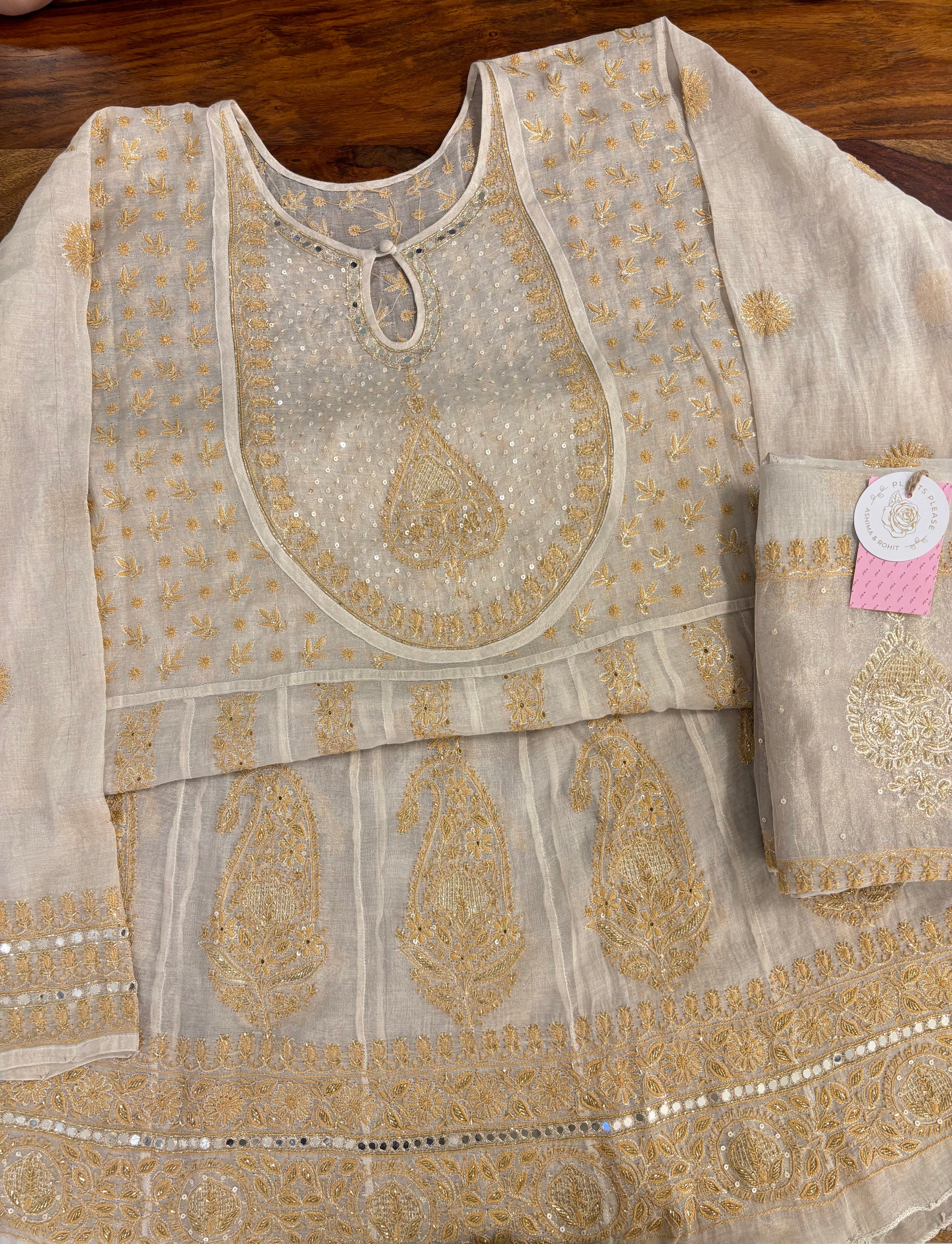 Dyeable Silver Tissue Bajirao Chikankari Anarkali & Dupatta Set