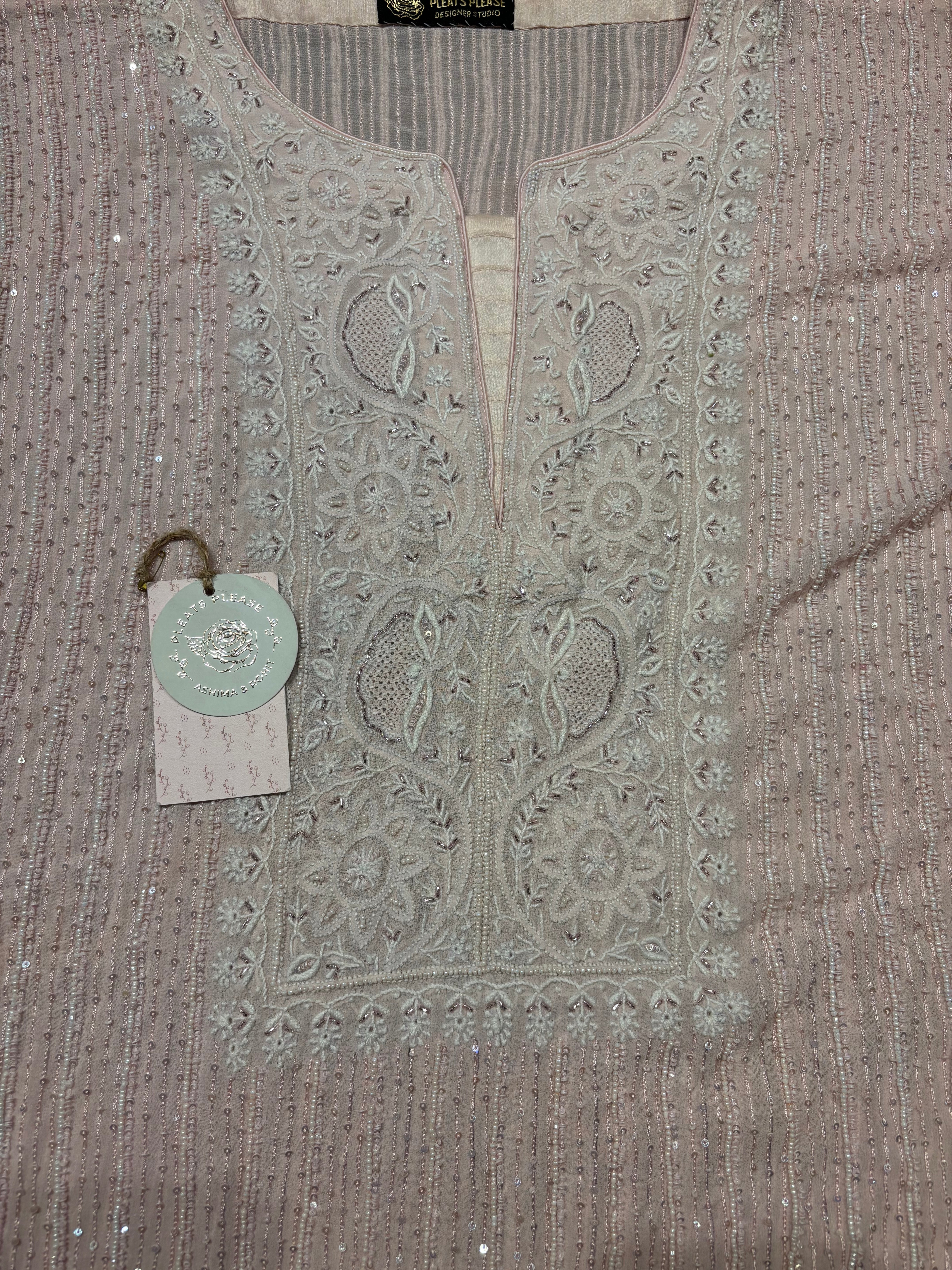 Pink Pure And Premium Georgette Chikankari Kurta And Heavy Dupatta Set
