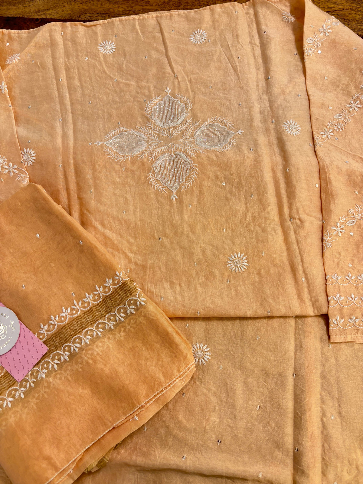 Gold Cream Chanderi Chikankari Kurta & Dupatta