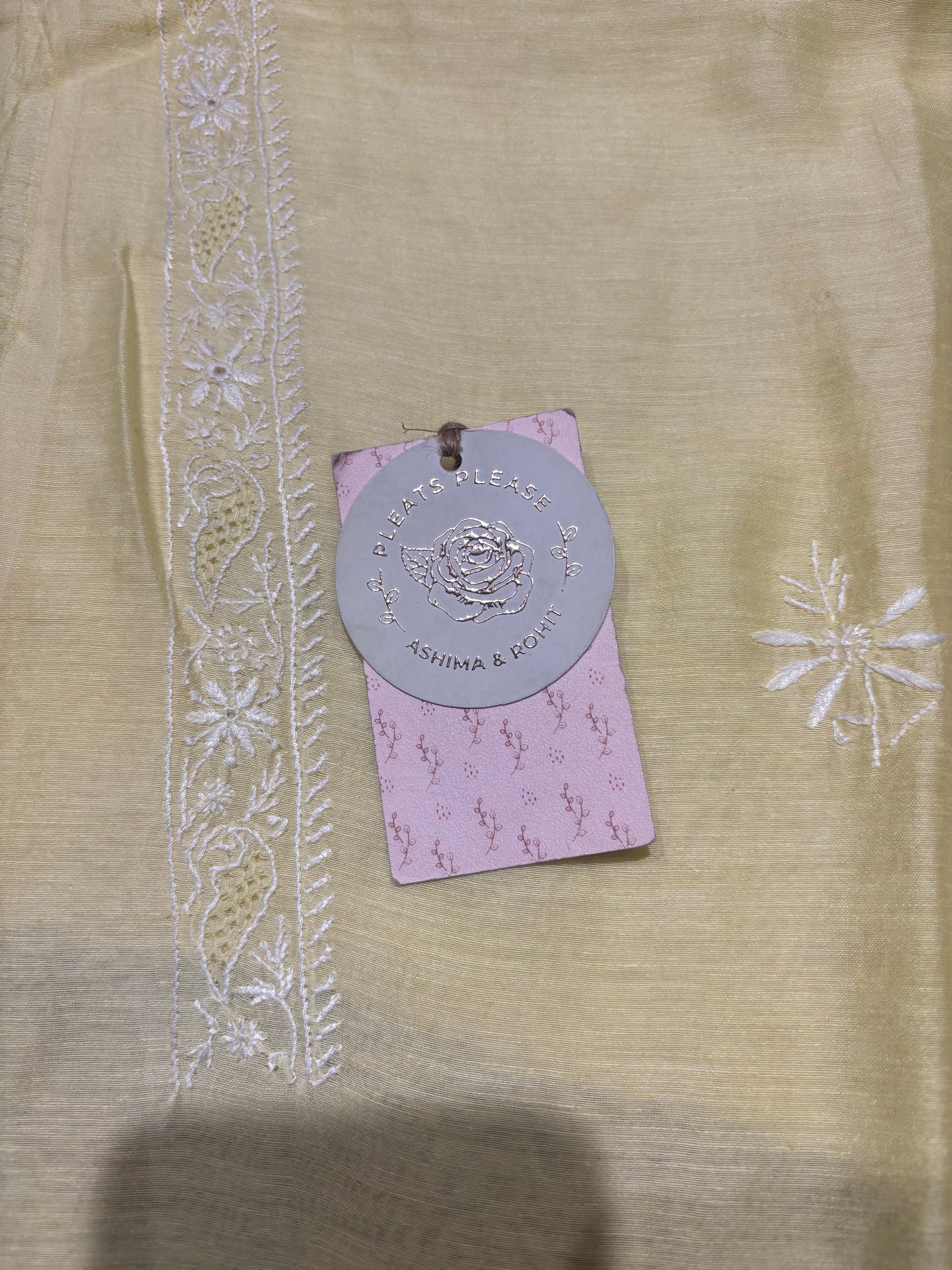 Lemon Yellow Linen Chikankari Men’s Kurta Fabric