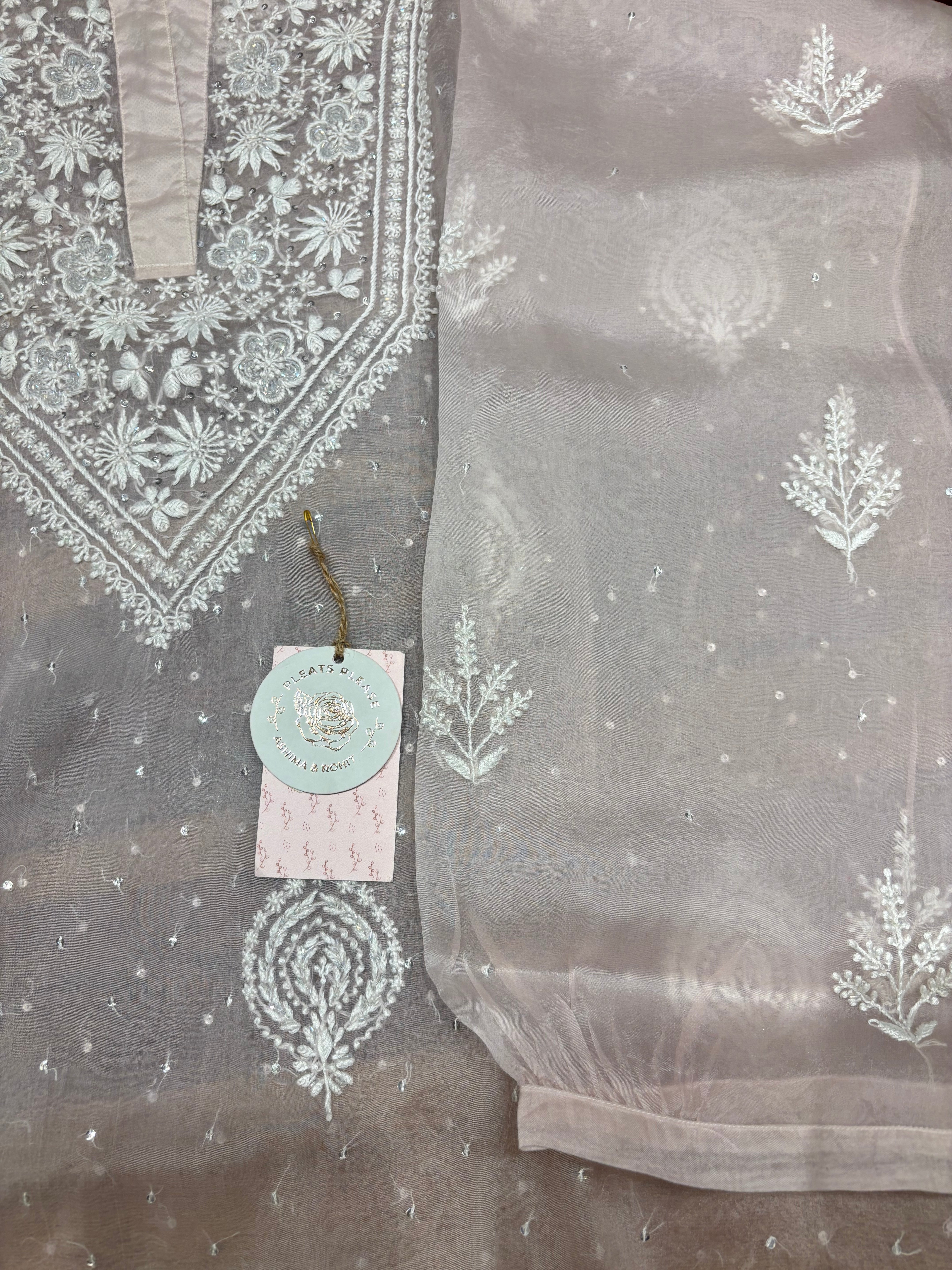 Soft Pink Organza Chikankari Co-ord Set