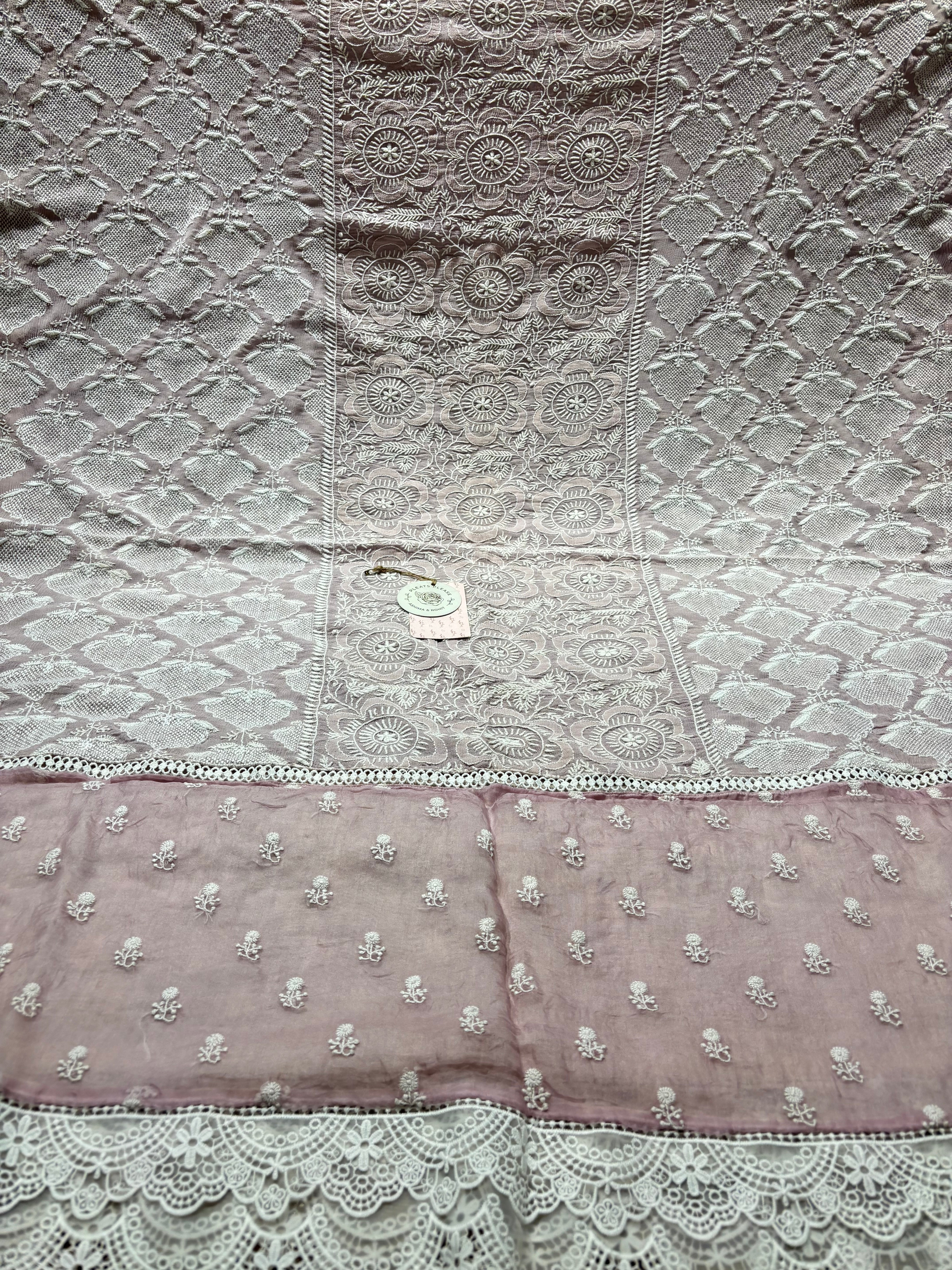 Lavender Latte Pure & Premium Georgette Chikankari Dupatta