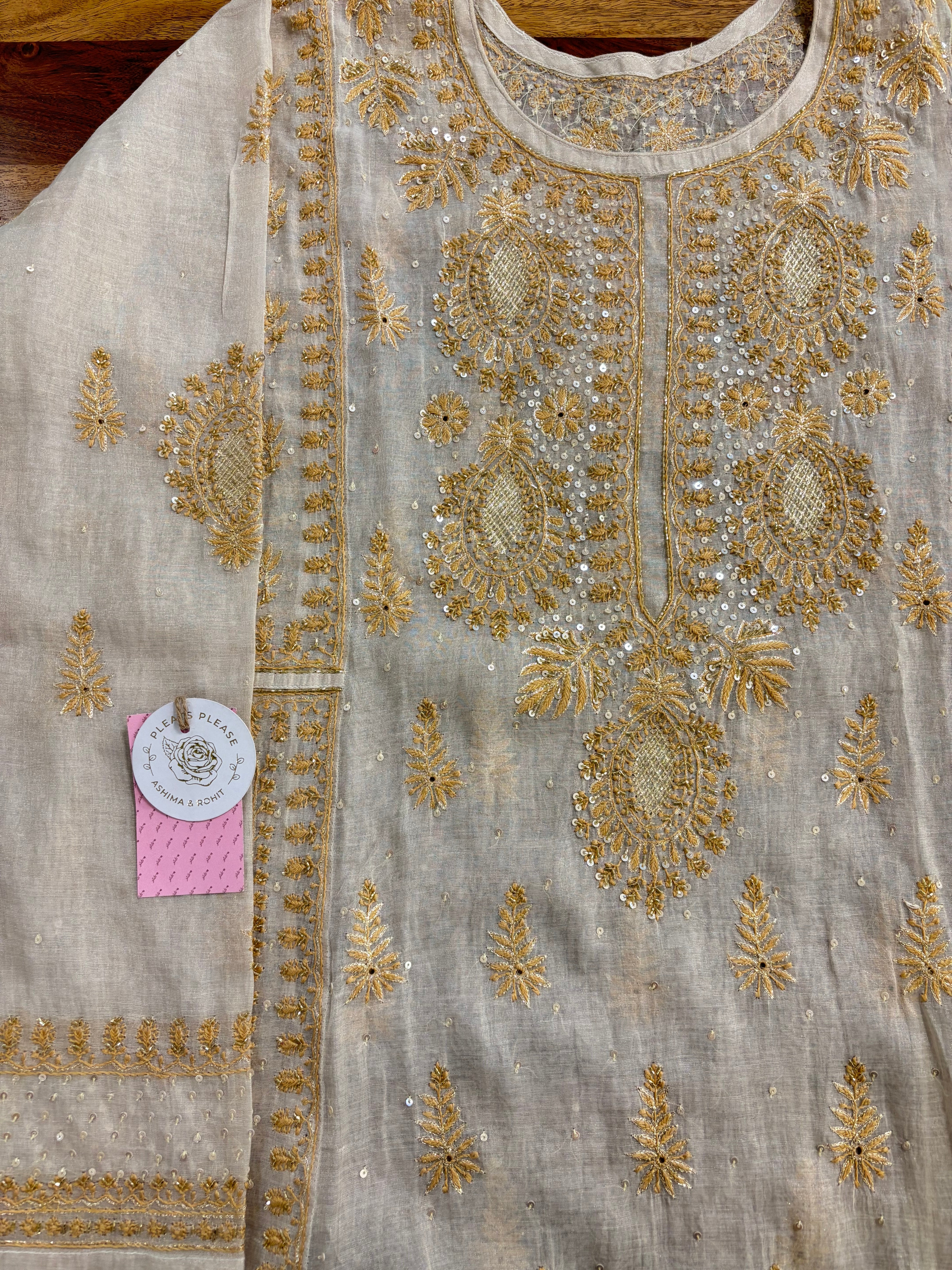 Dyeable Ivory Silver Pure & Premium Tissue Chikankari Kurta & Dupatta