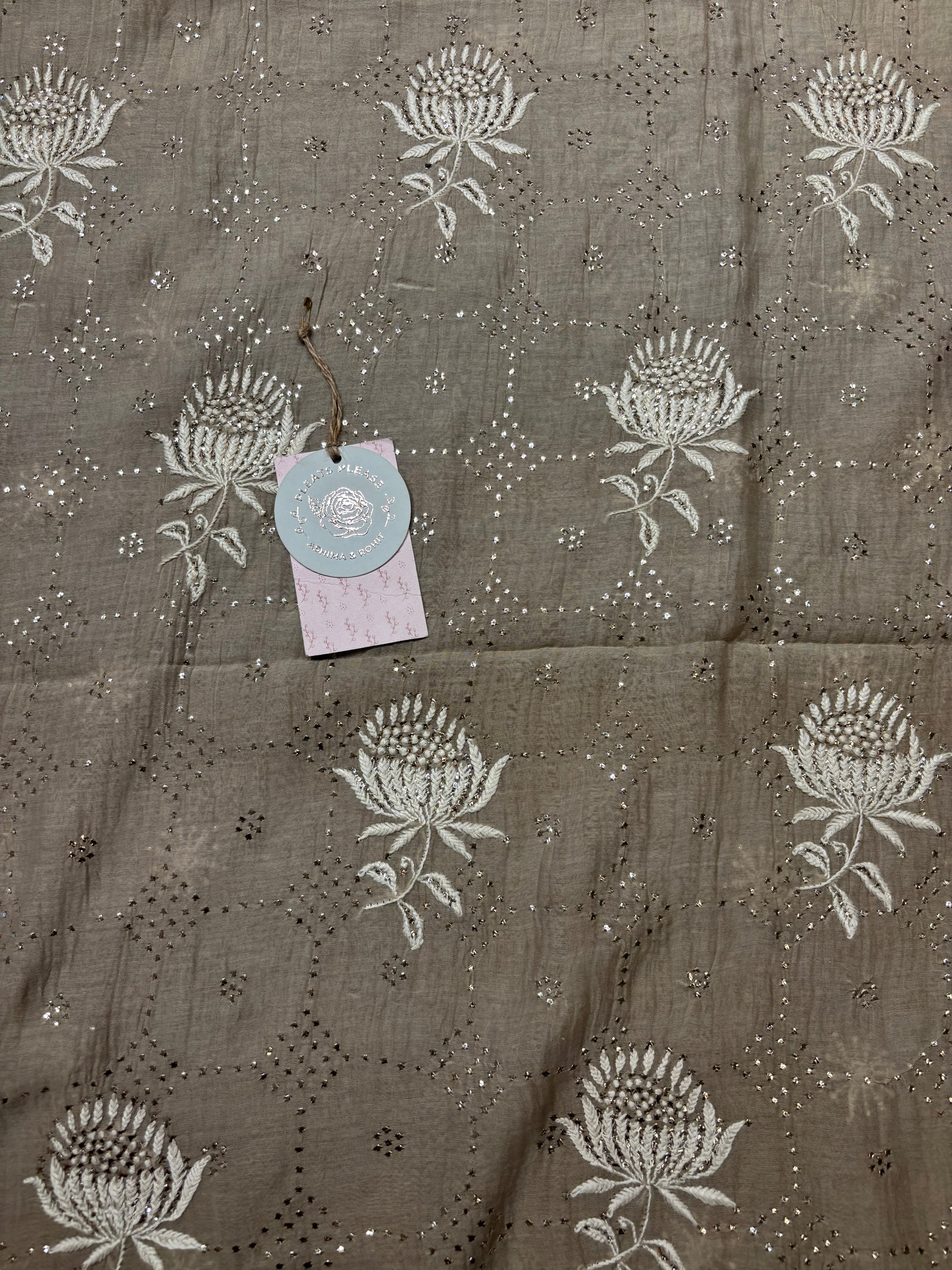 Mocha mousse Chanderi Mul Chikankari kurta and Dupatta Fabric