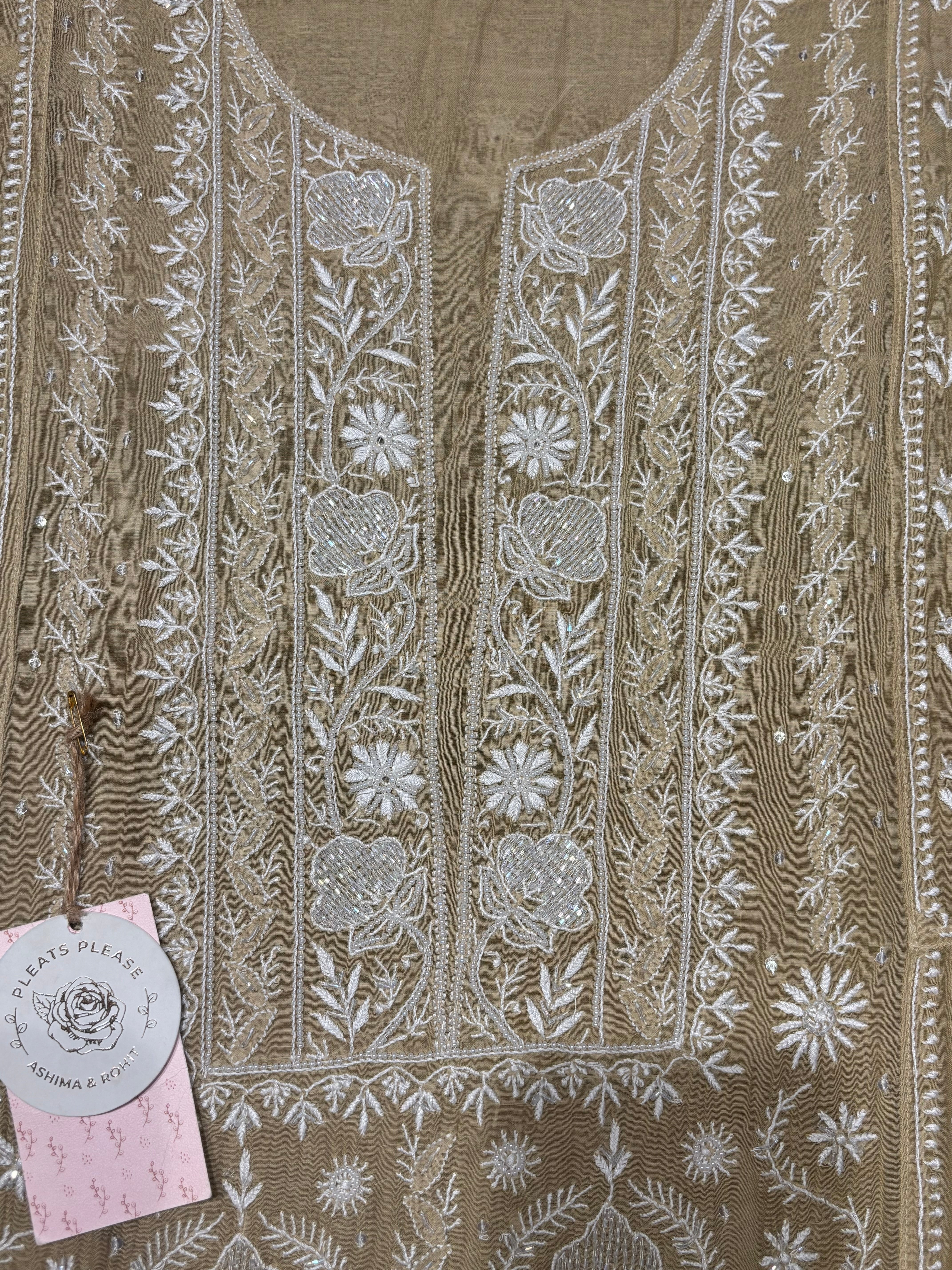 Sand drift Chanderi Mul Chikankari Anarkali and Dupatta set