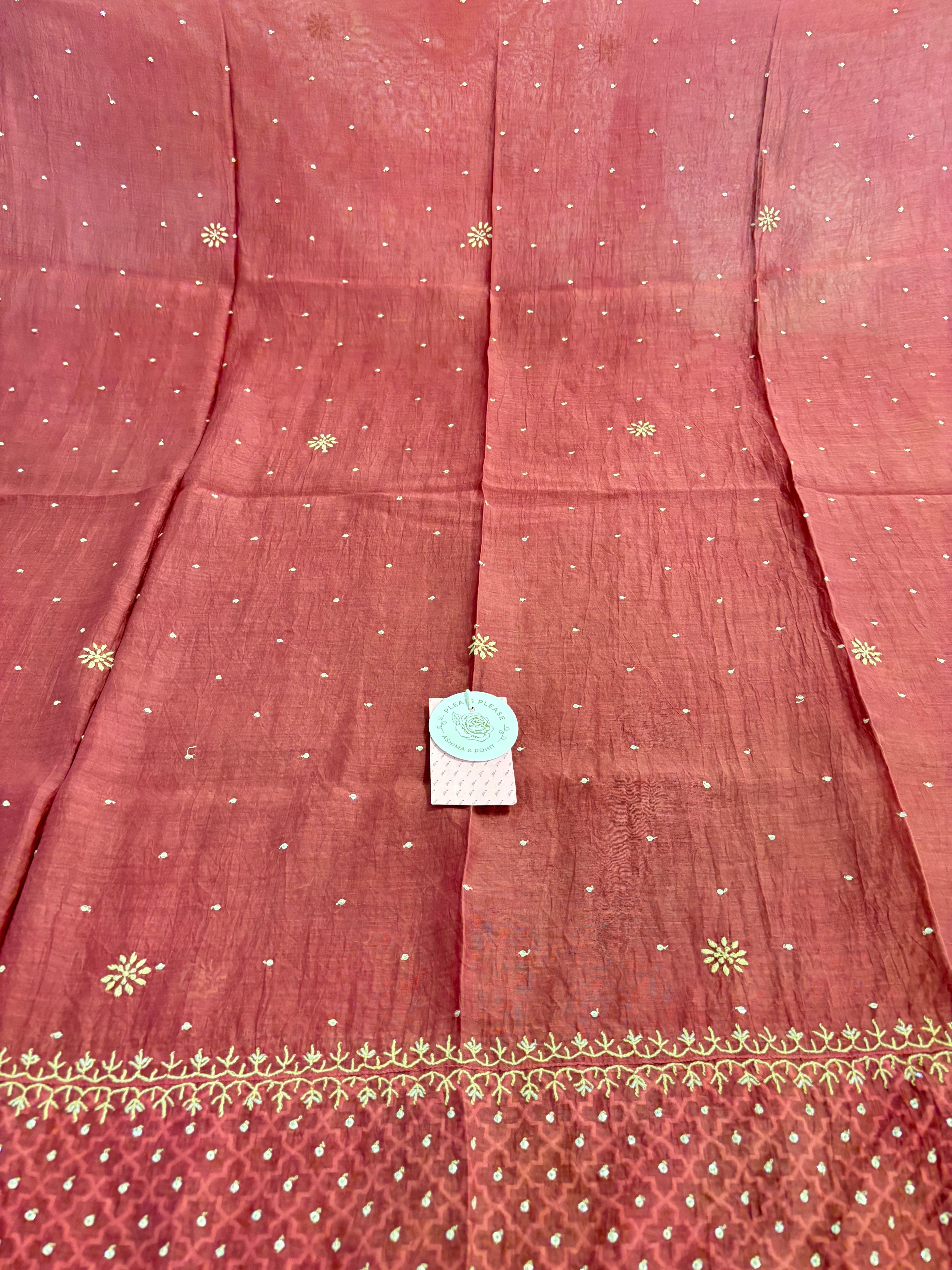 Maroon Chanderi Mul Chikankari Anarkali & Dupatta Set