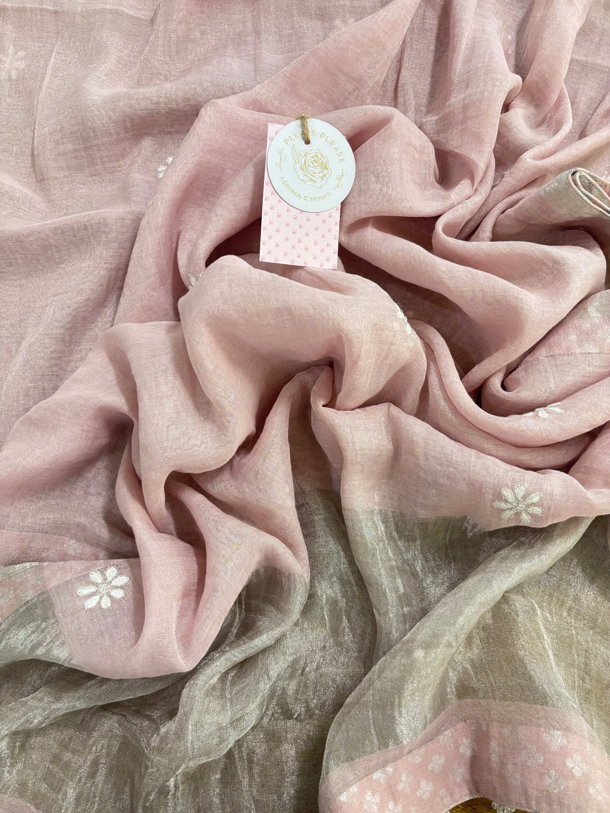 Pink Pure Tissue Chikankari Kurta, Dupatta With Bottom