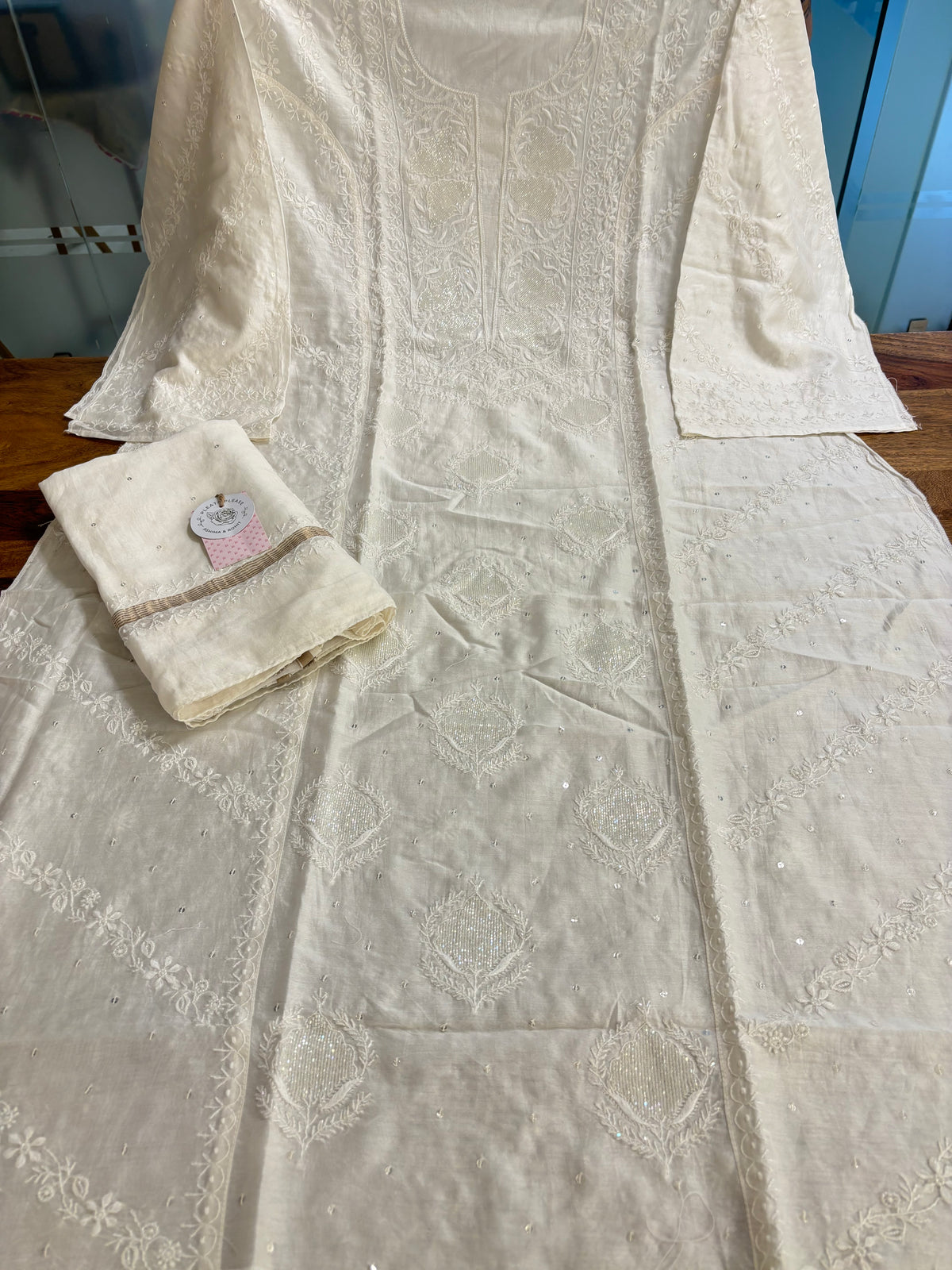 Dyeable Chanderi Silk Chikankari Kurta & Dupatta