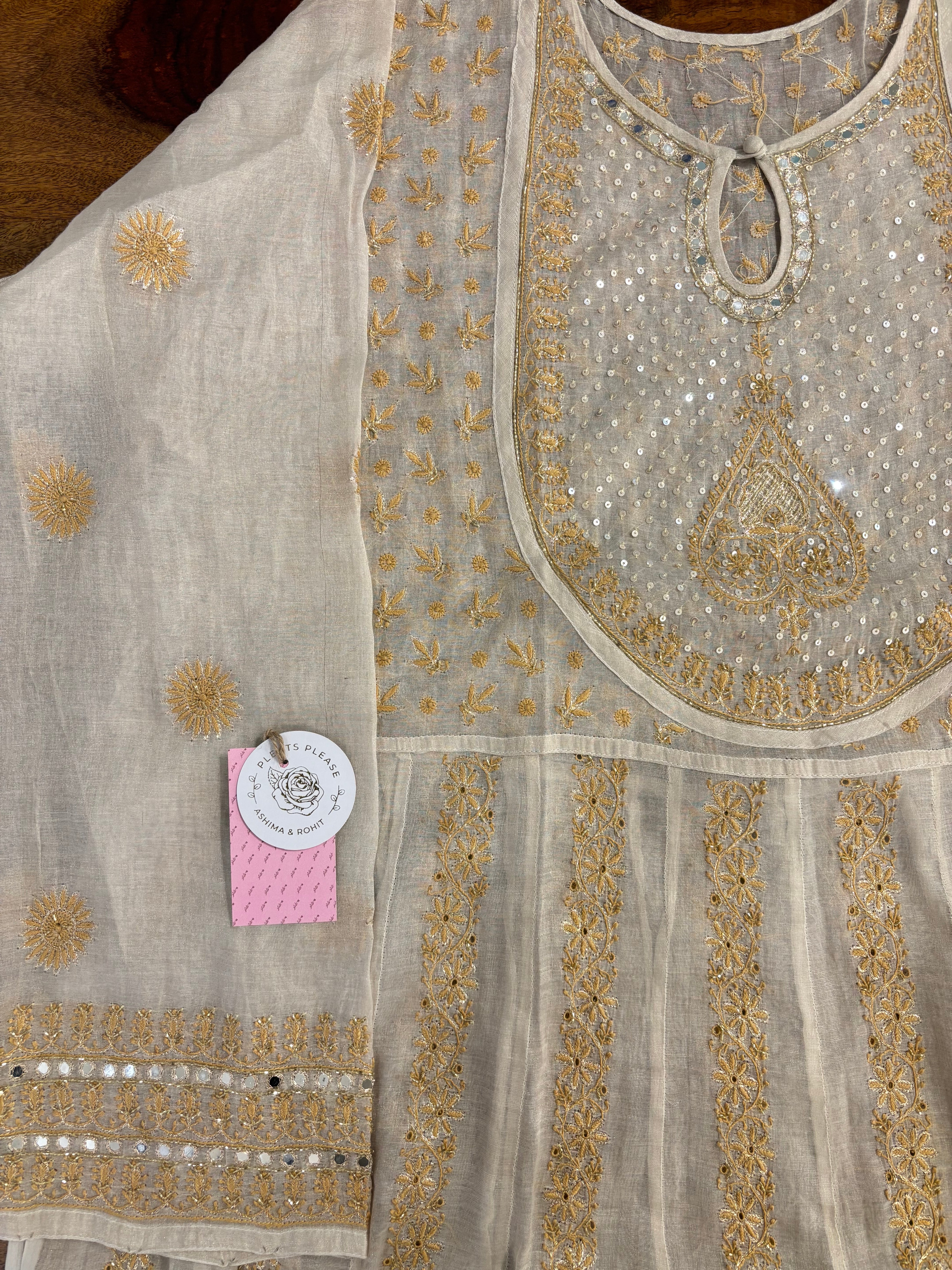 Dyeable Silver Tissue Bajirao Chikankari Anarkali & Dupatta Set