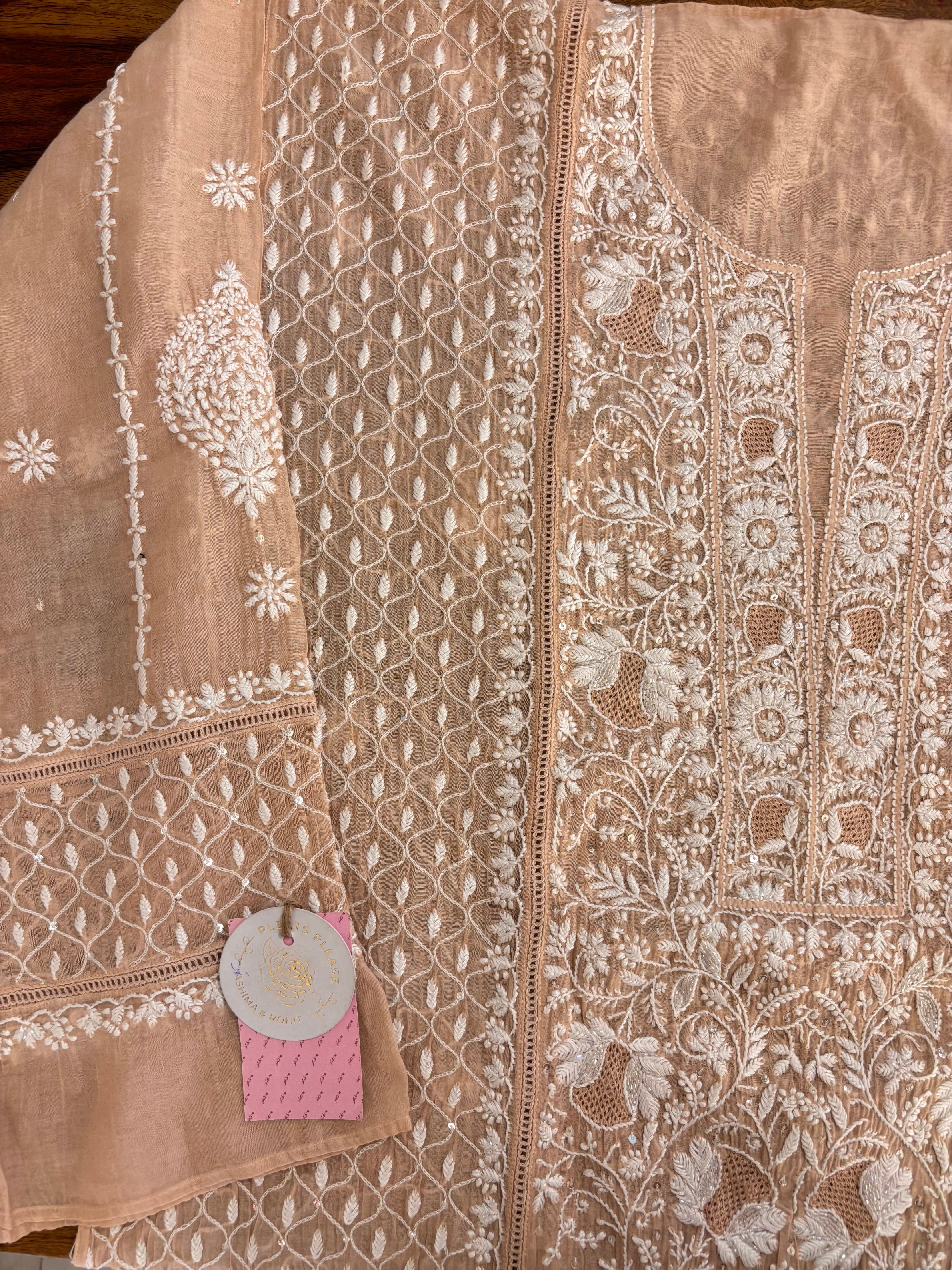 Peach Chanderi Chikankari Kurta & Dupatta