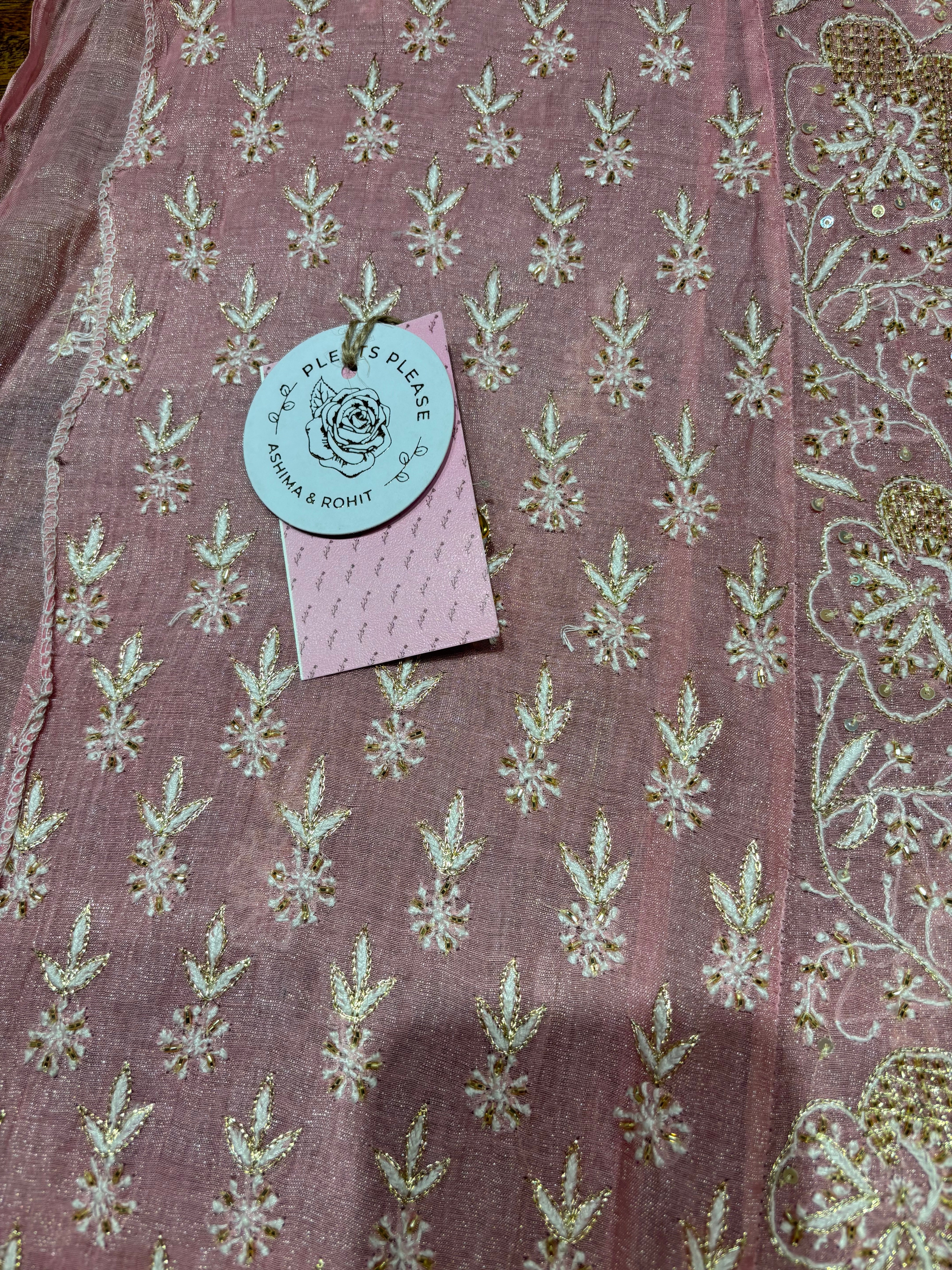 Pink Pure & Premium Tissue Chikankari Kurta & Dupatta Set