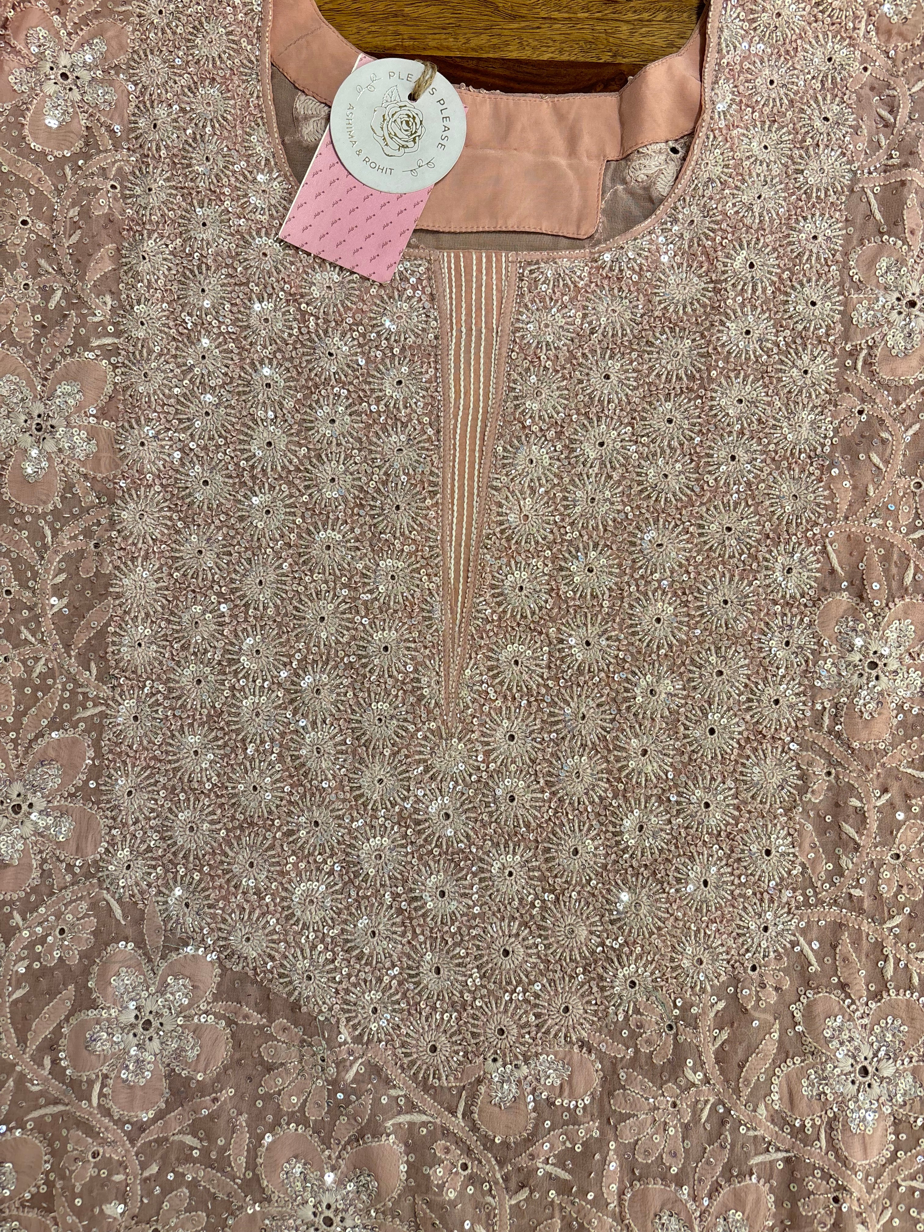Pastel Peach Pure & Premium Georgette Chikankari Kurta & Dupatta