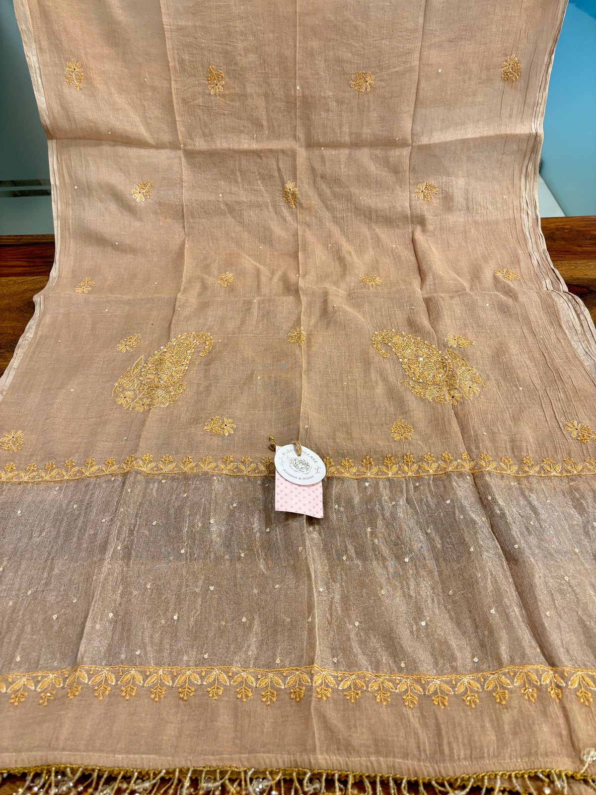 Antique Beige Pure & Premium Tissue Chikankari Kurta & Dupatta