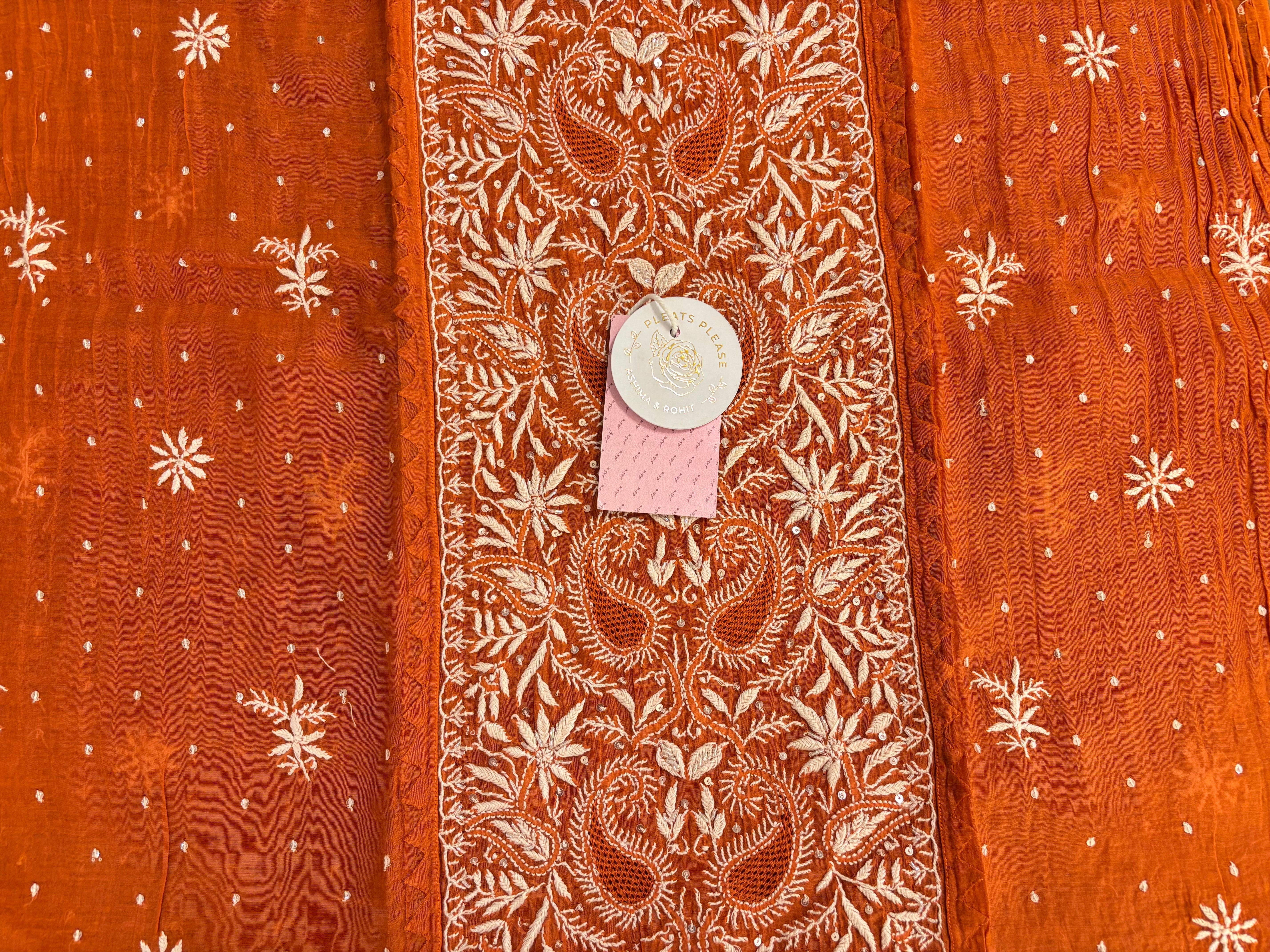 Burnt Orange Chanderi Mul Chikankari Kurta & Dupatta