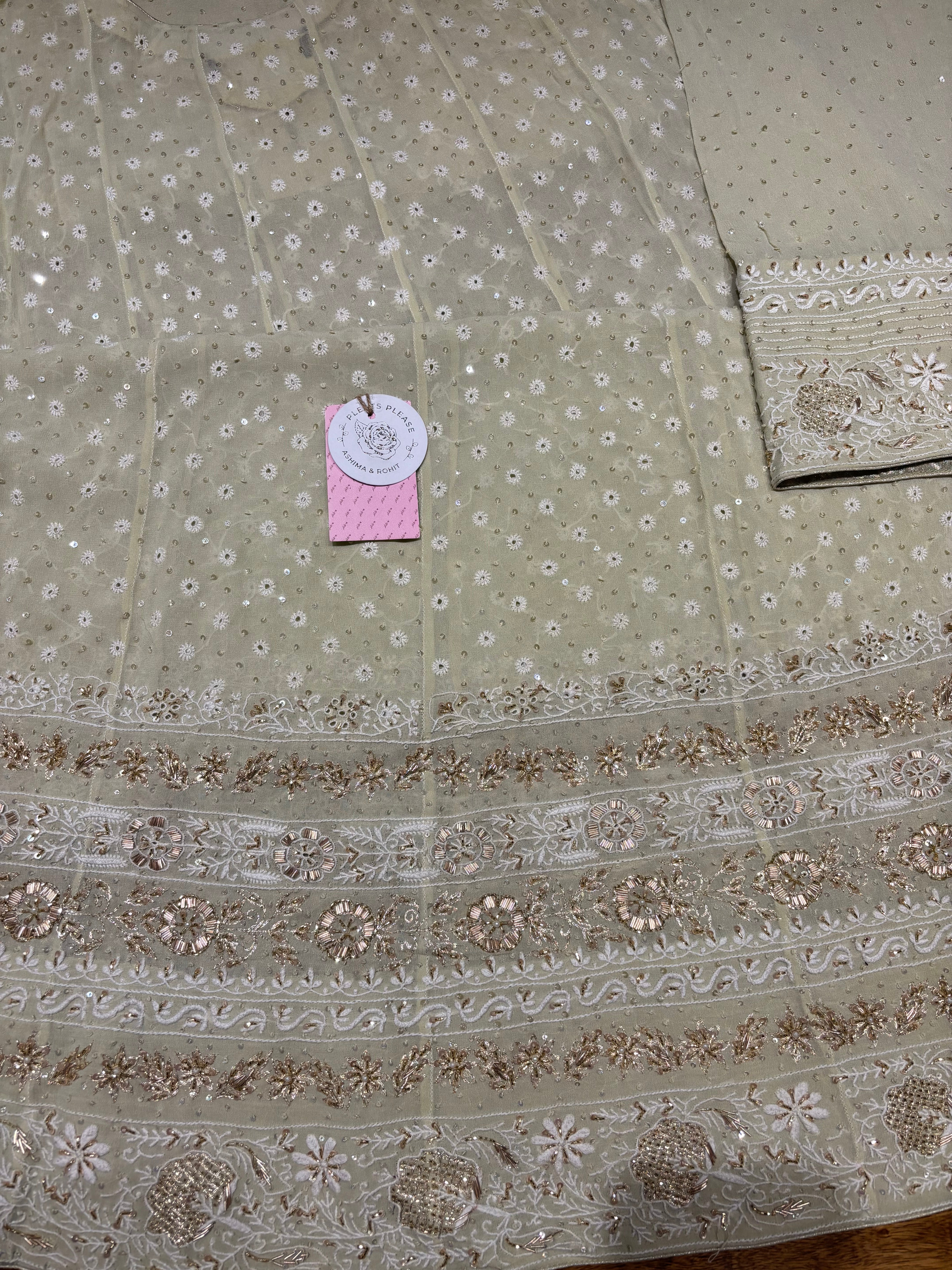 Pistachio Green Pure and Premium Georgette Chikankari Anarkali and Dupatta set