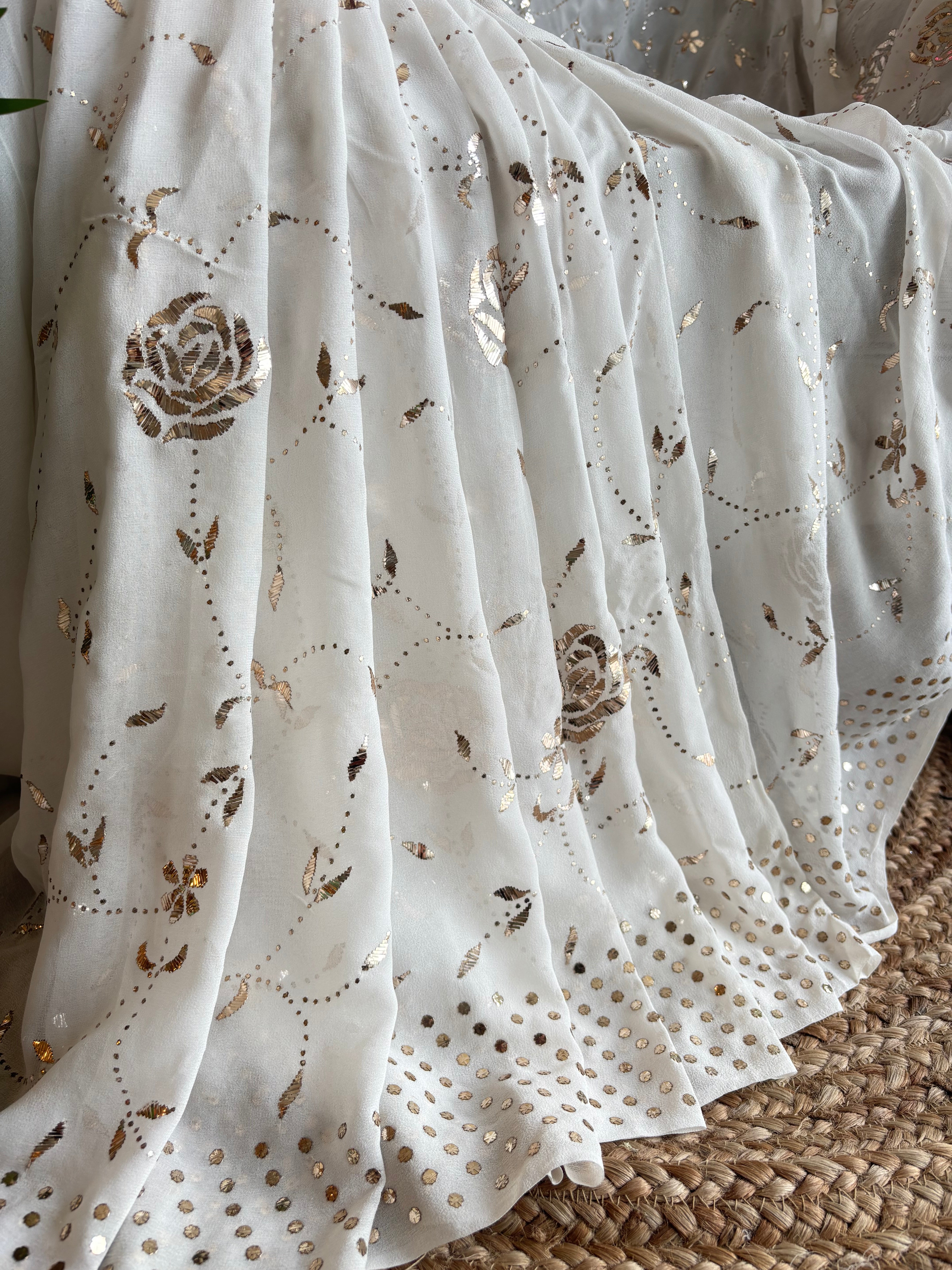 Dyeable Pure and Premium Georgette Mukaish Saree and Blouse