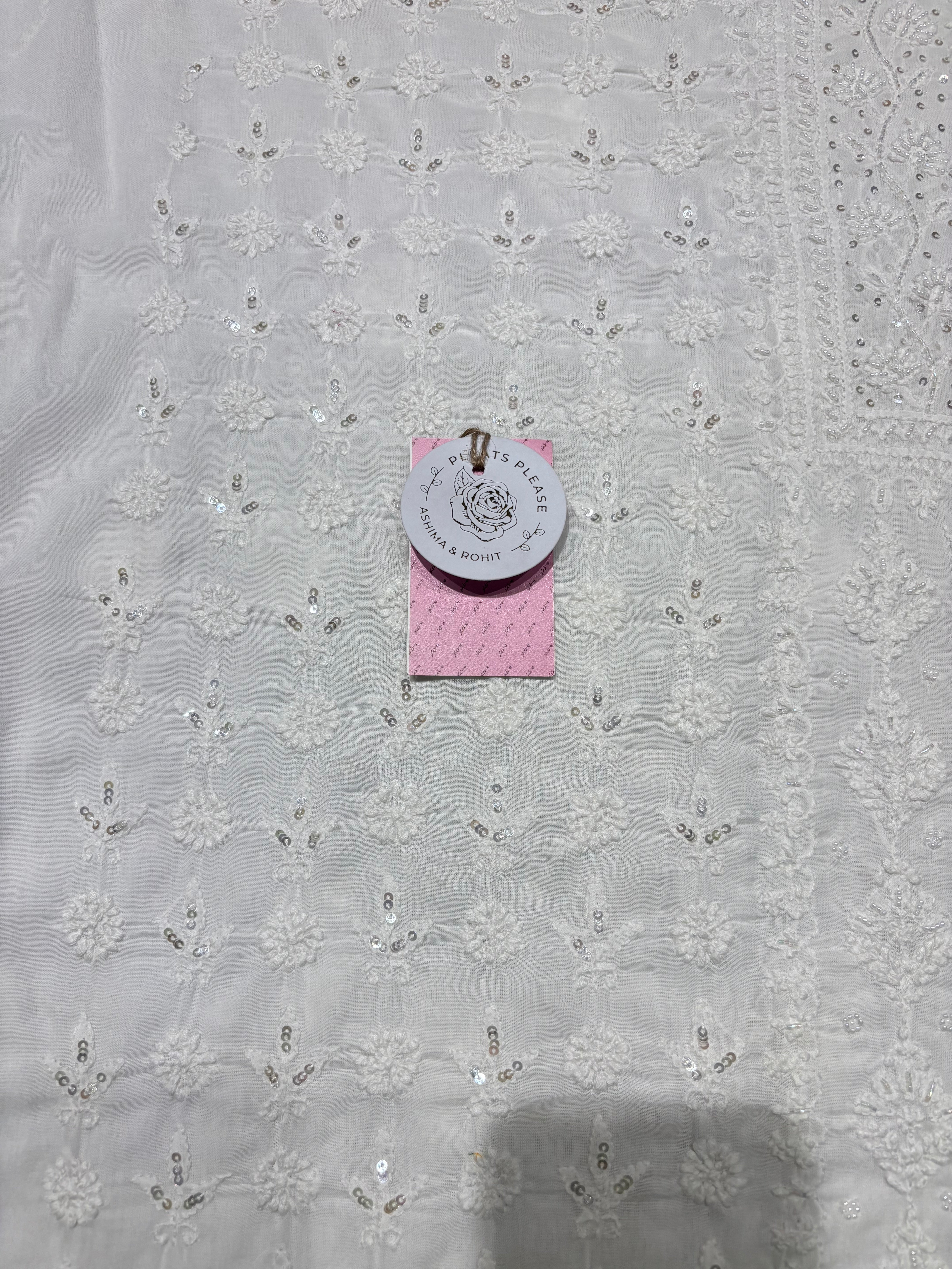 Dyeable Mulmul Chikankari Kurta, Dupatta & Bottom Fabric
