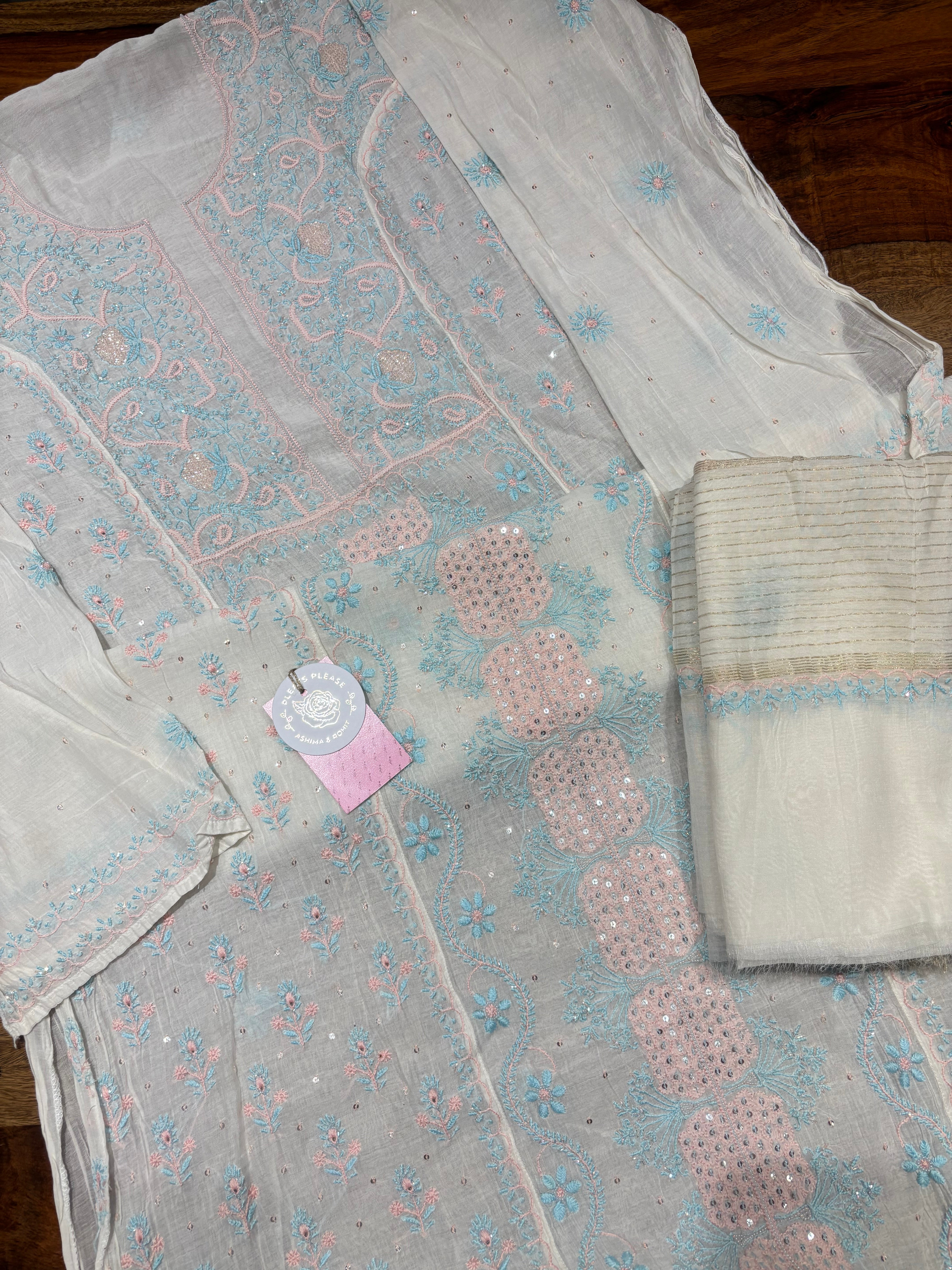 Dyeable Chanderi Mul Chikankari Kurta & Dupatta Set