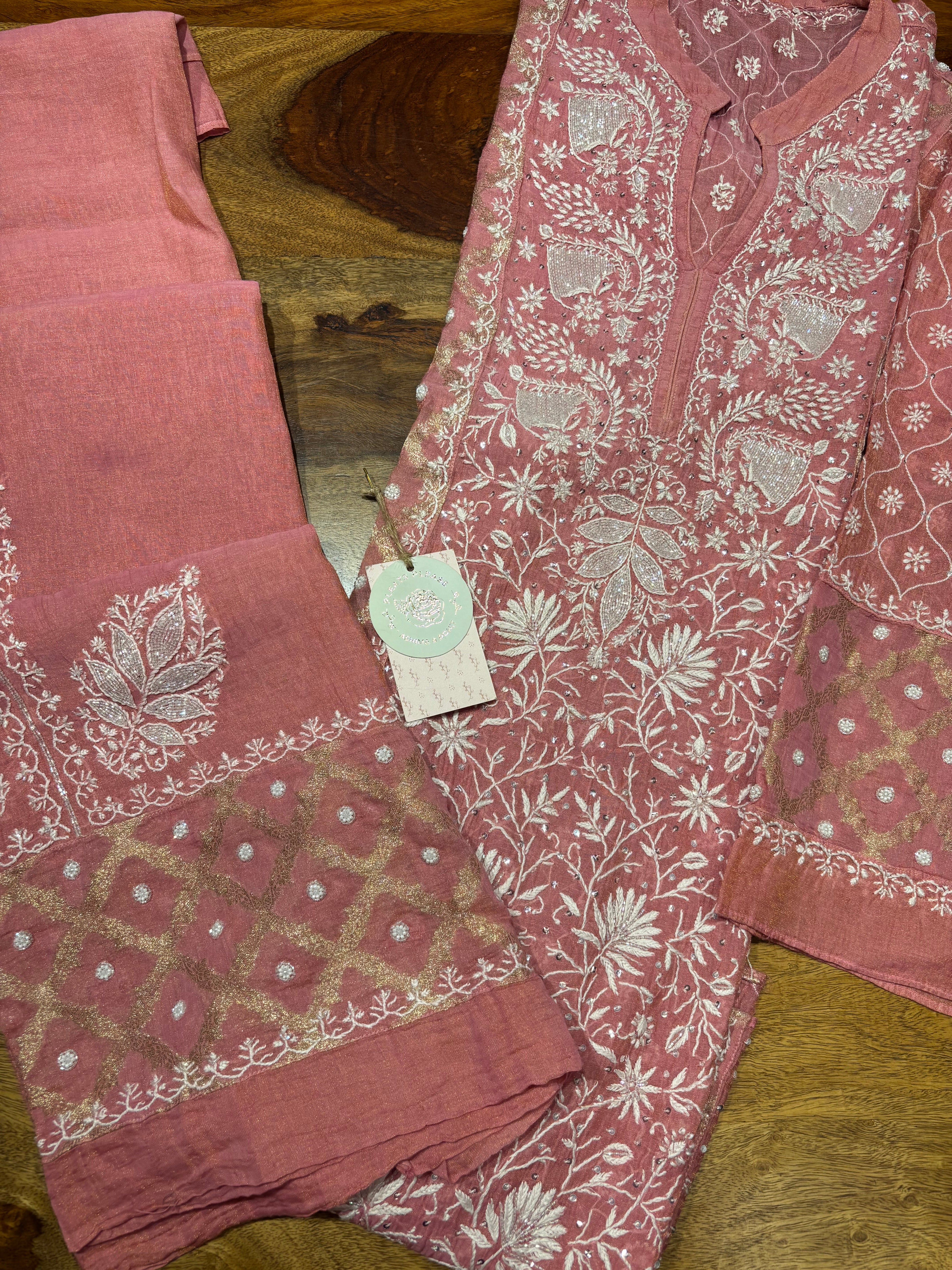 Garnet Pure Tissue Chikankari Co-ord Set