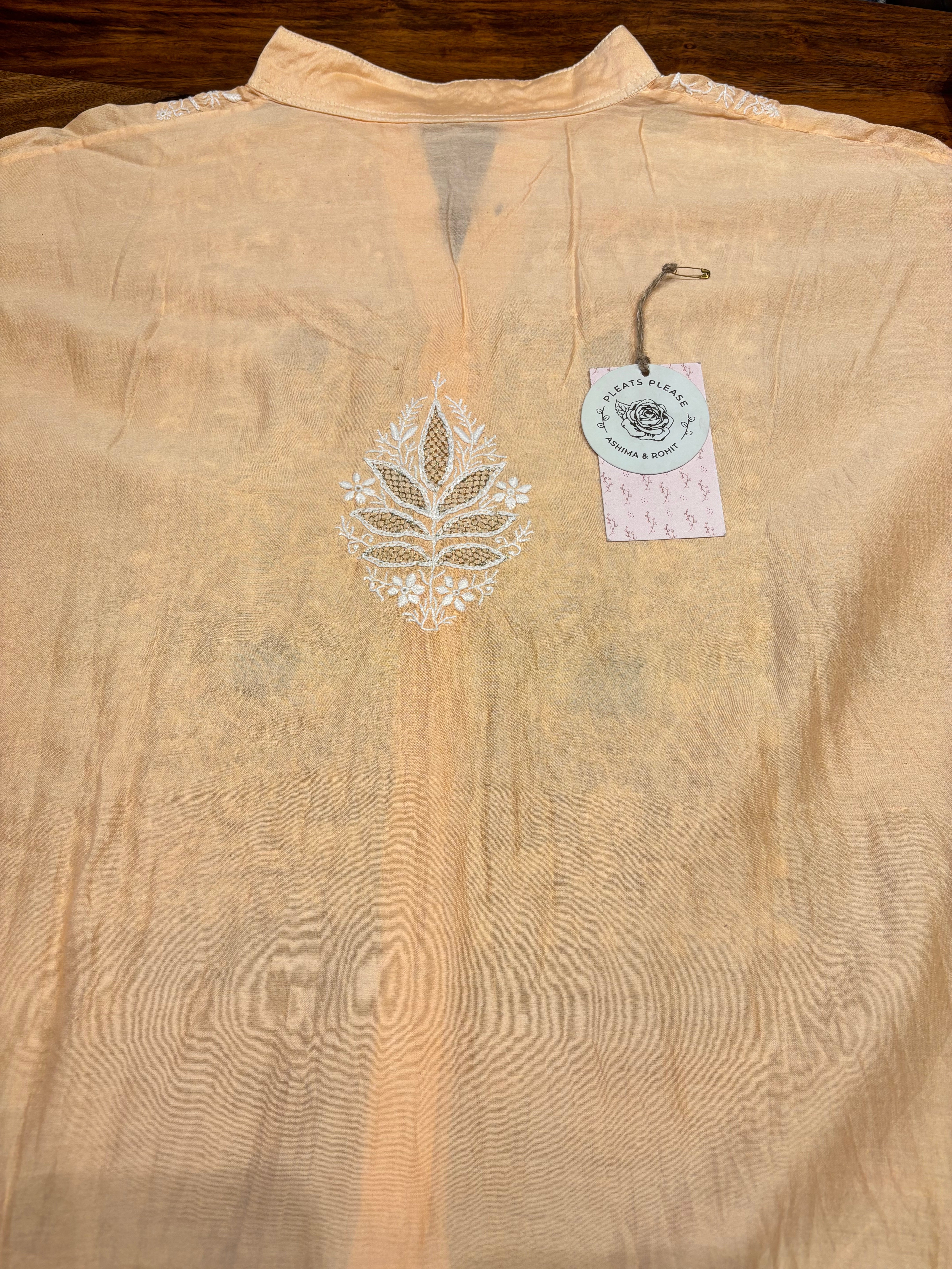Peach Chanderi Silk Chikankari Shirt